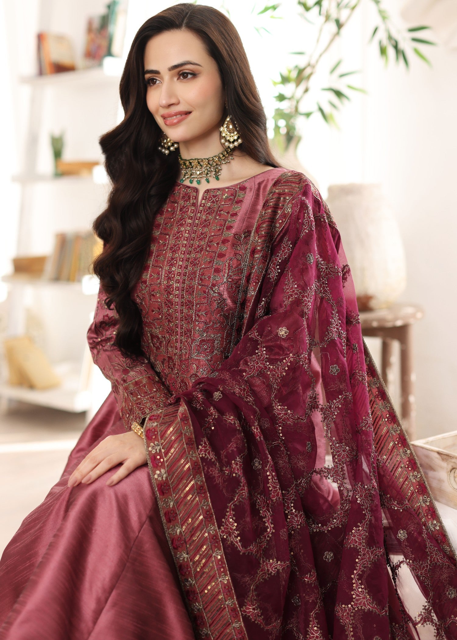 indian raw silk Pishwas in Berry red