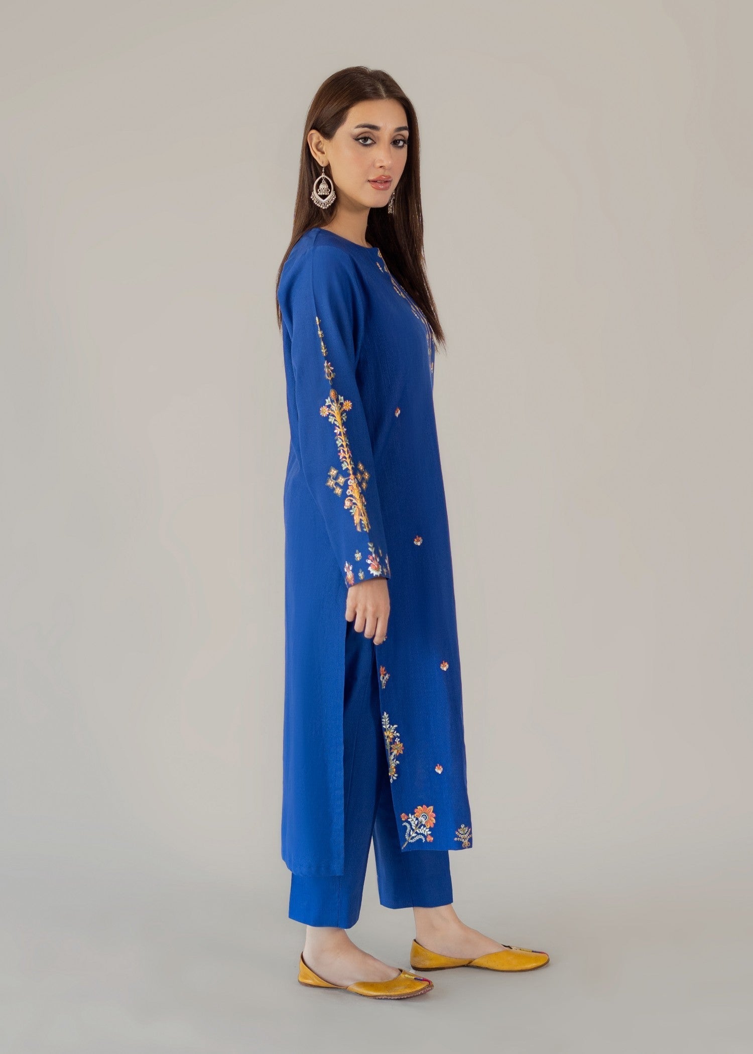 slub khaddar Kurta Set in Blue