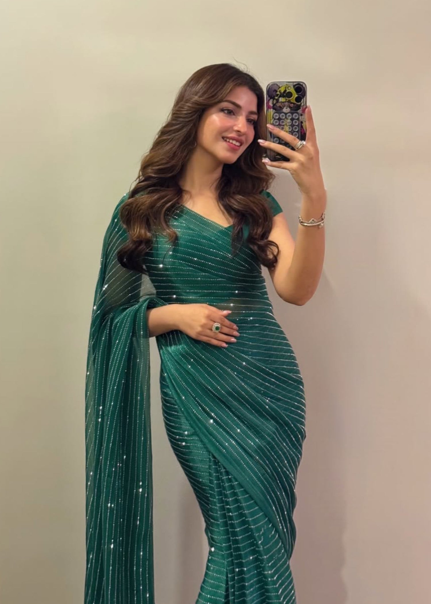 silk Saree in Bottle green