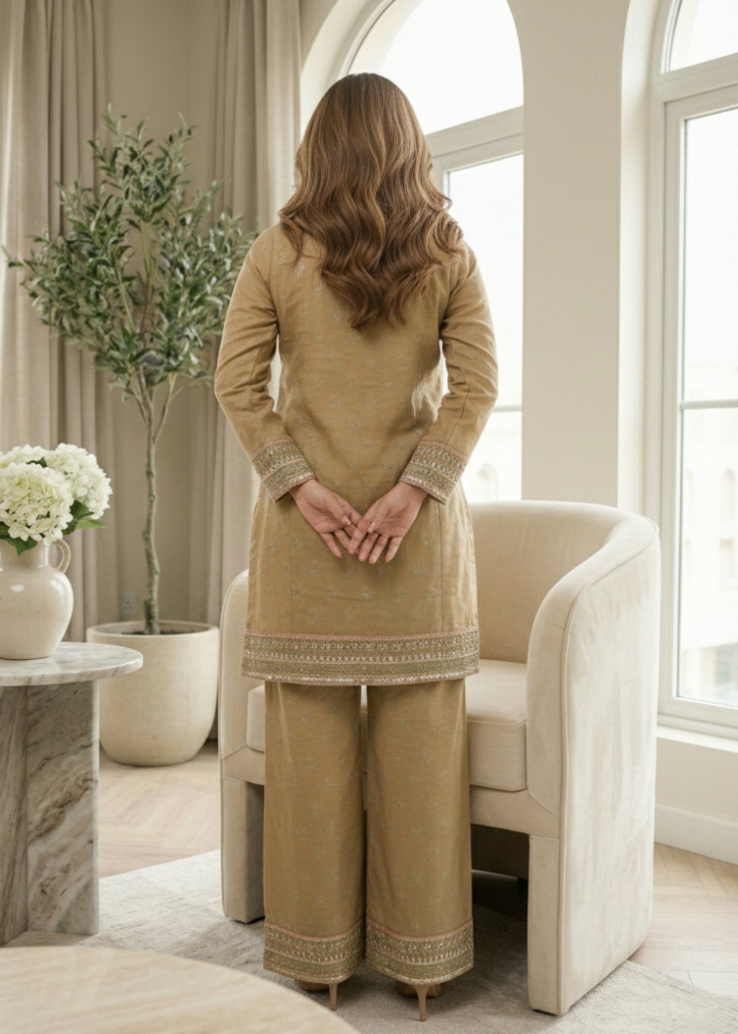 lawn Kurta Set in Sage green