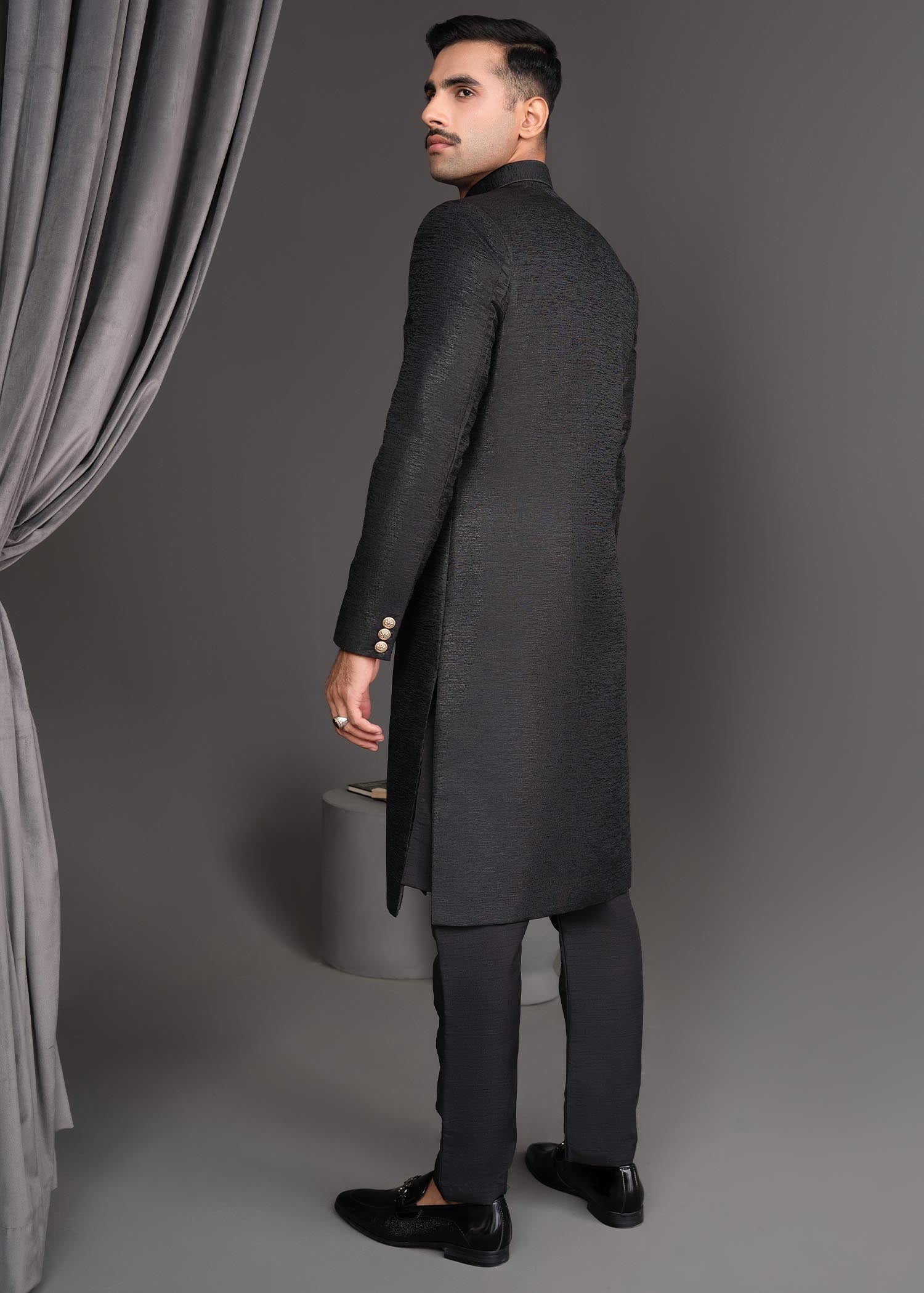 jamawar Sherwani in Black