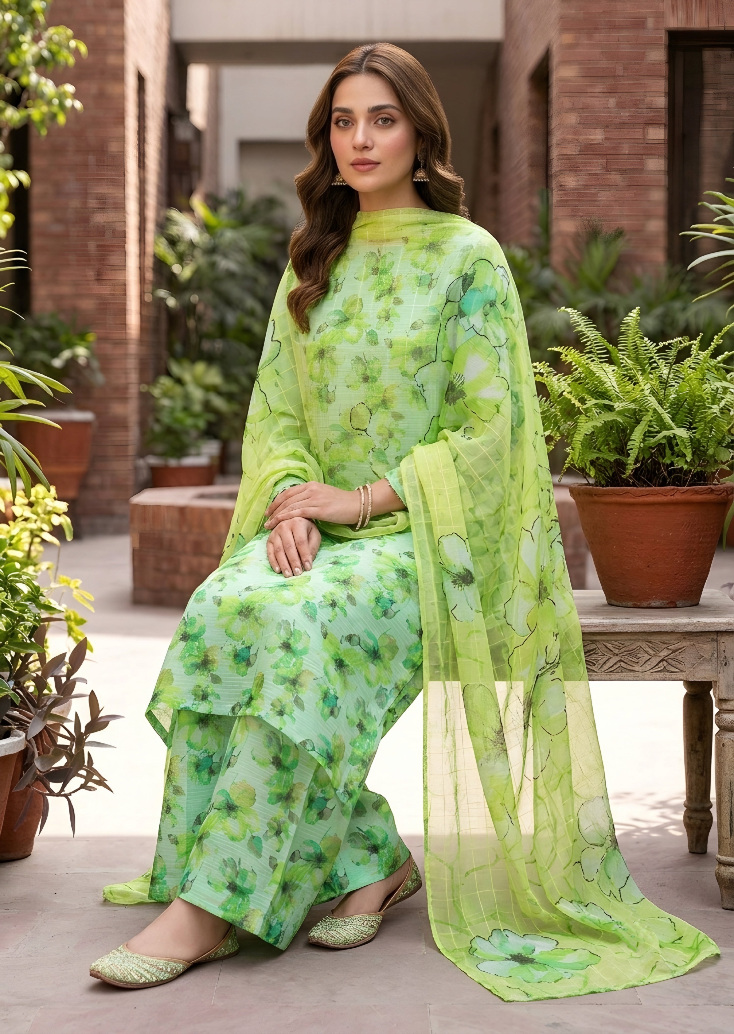 slub linen Unstitched in Mint green