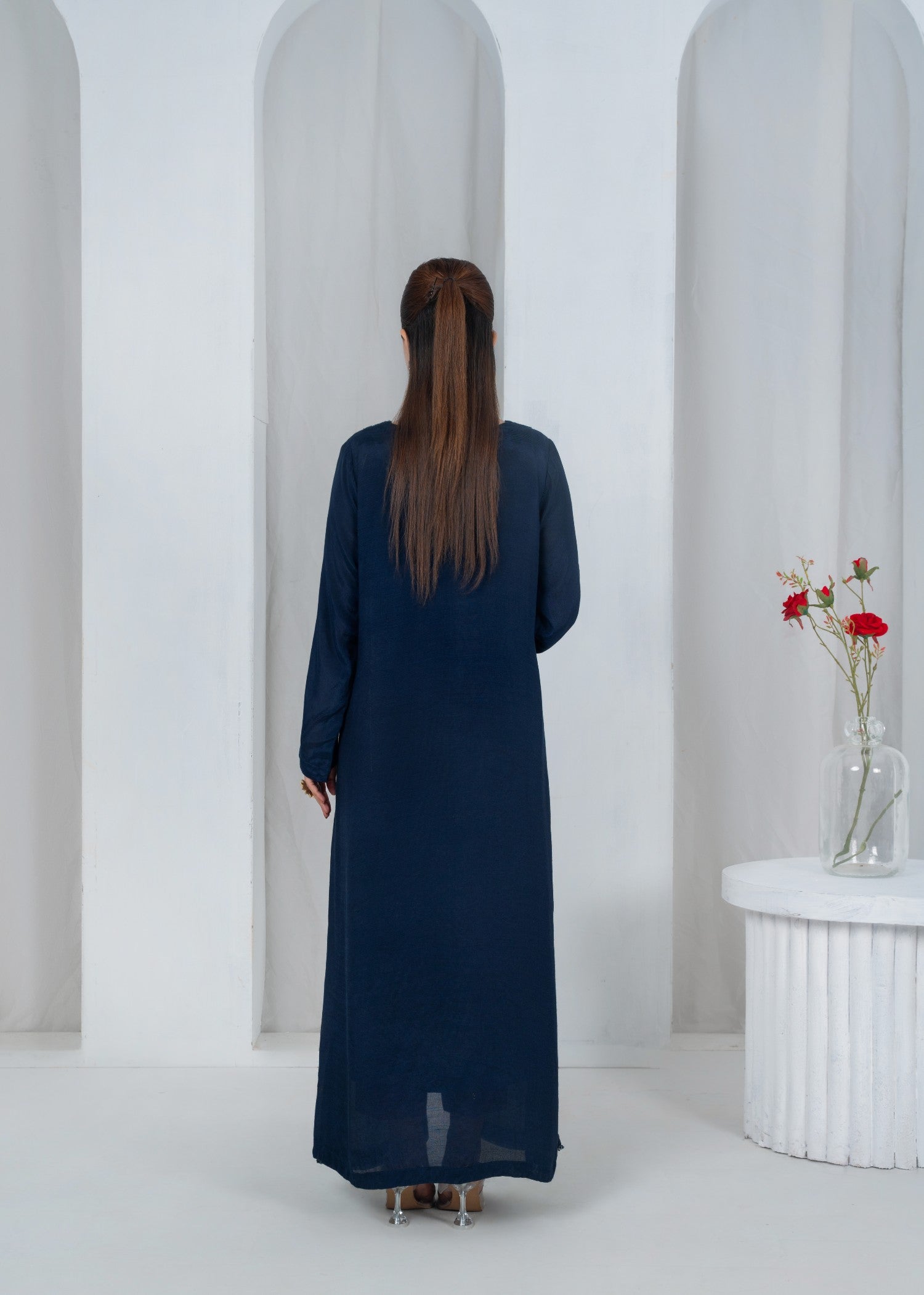 raw silk Kaftan in Navy blue