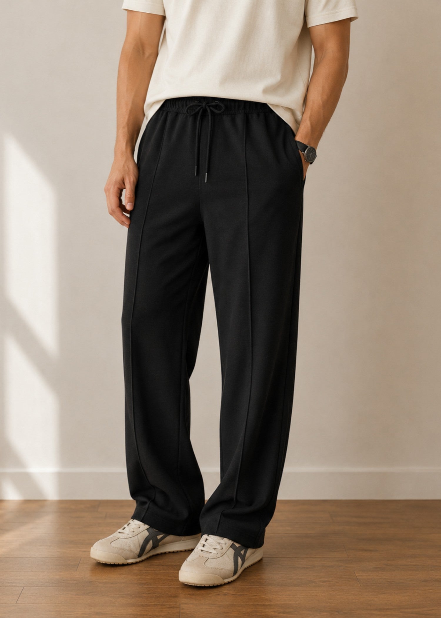 interlock knit Trousers in Black