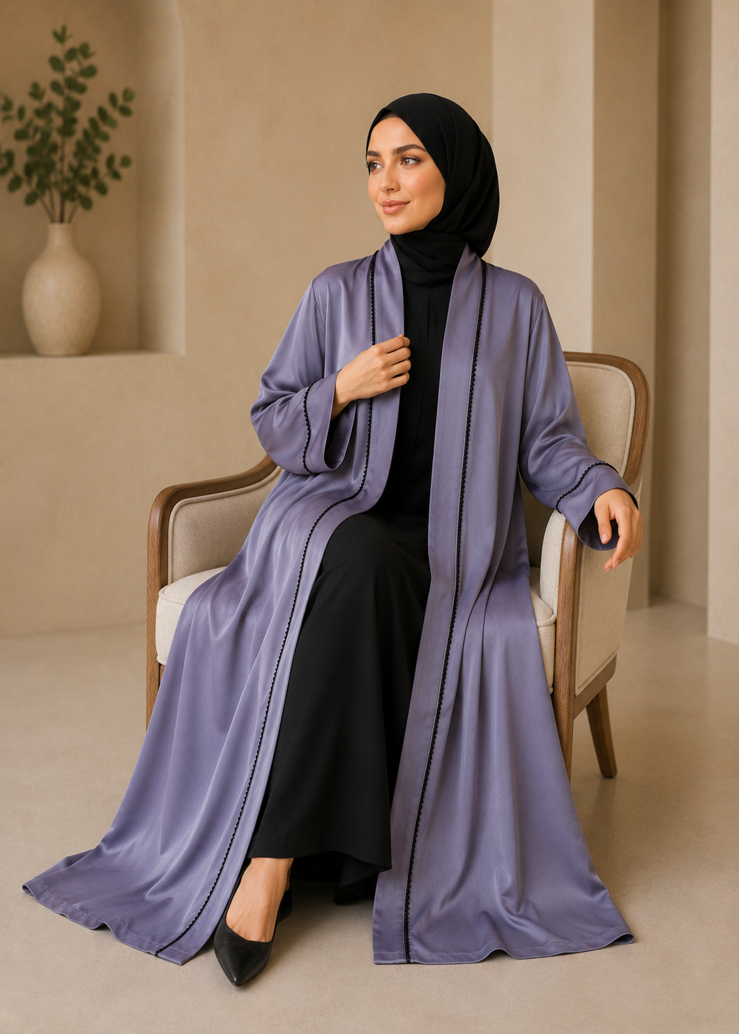 nidha blend Abaya in Lavender grey