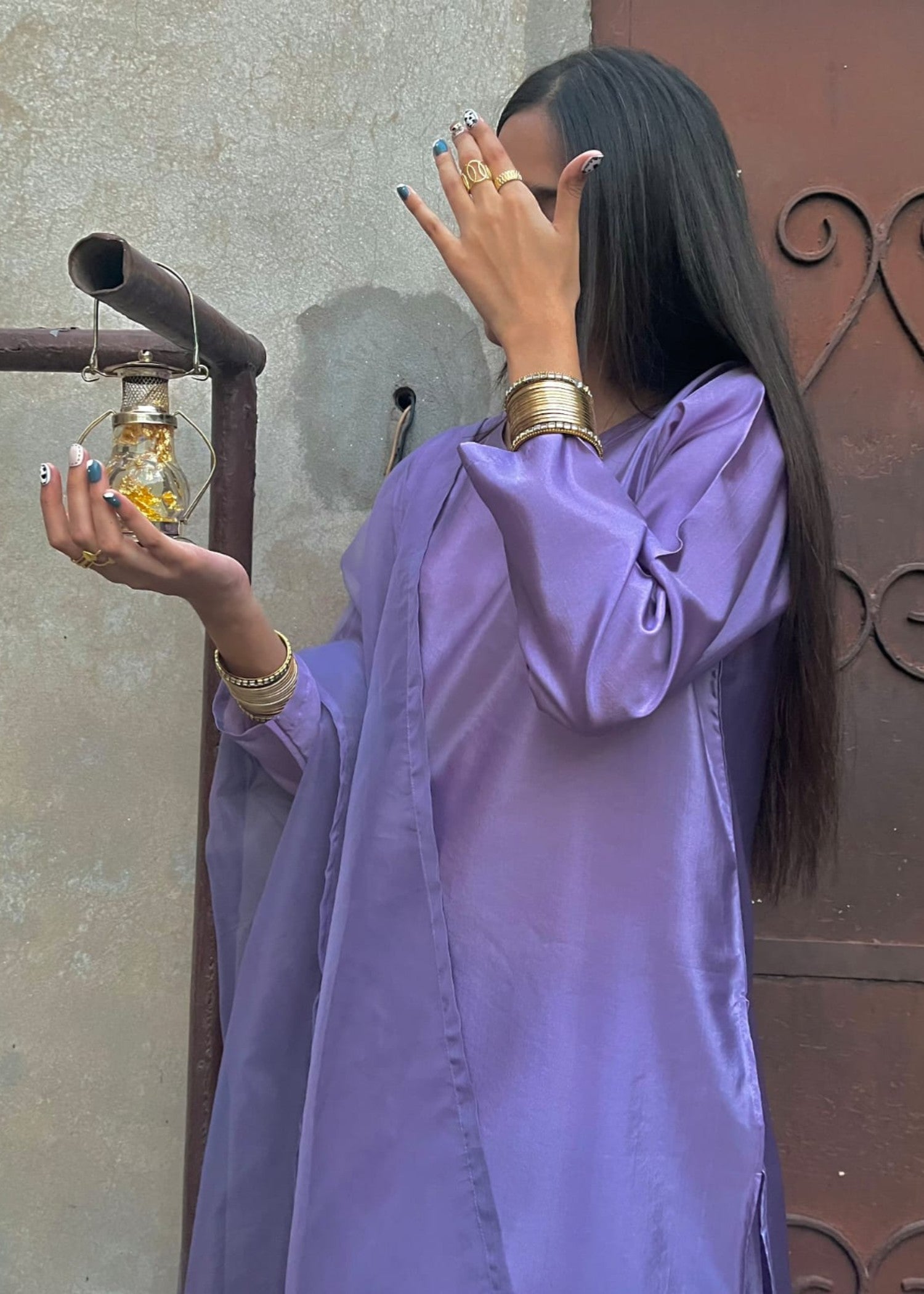 poly silk Kurta Set in Lilac