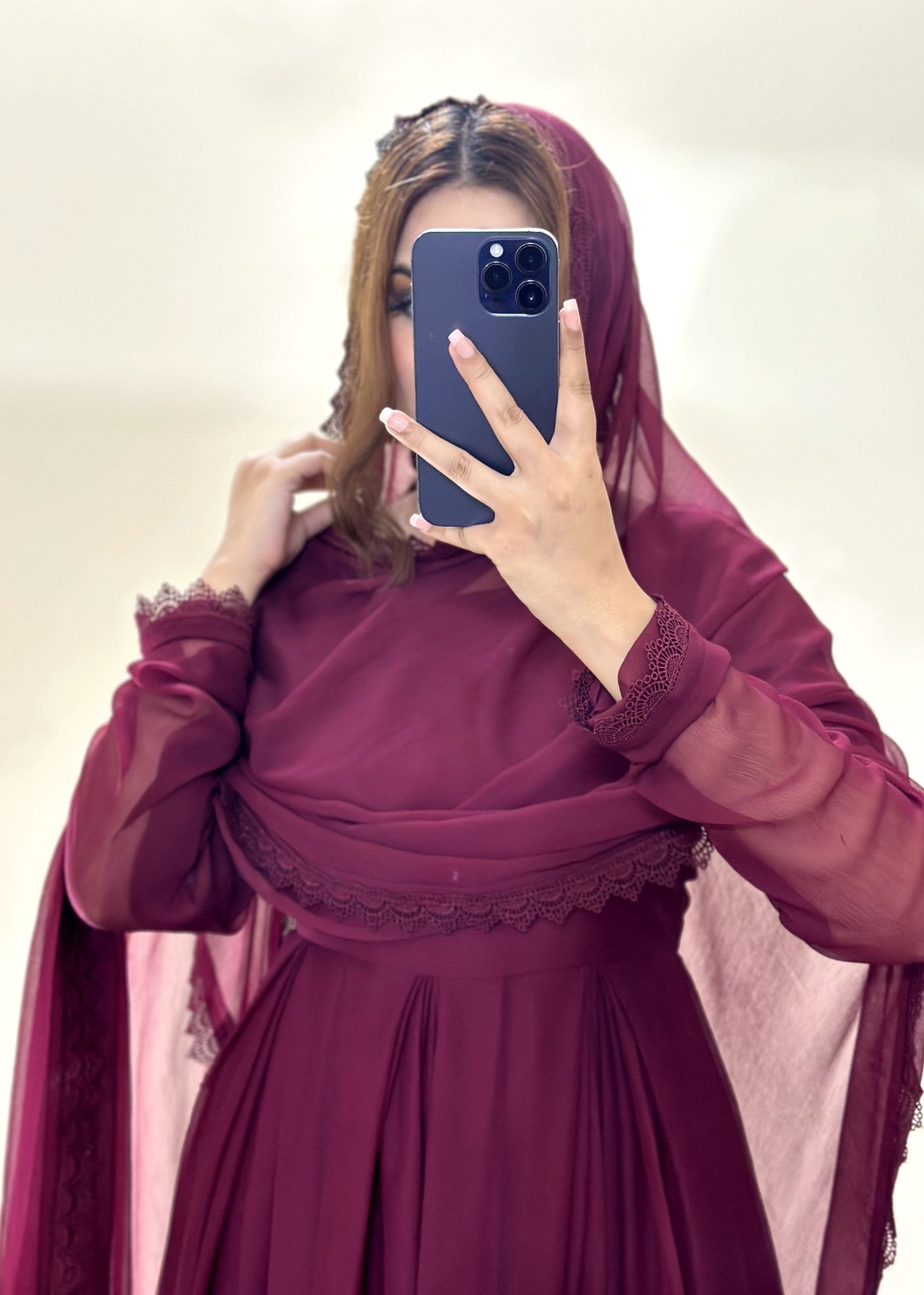 bemberg crinkle chiffon Anarkali in Burgundy
