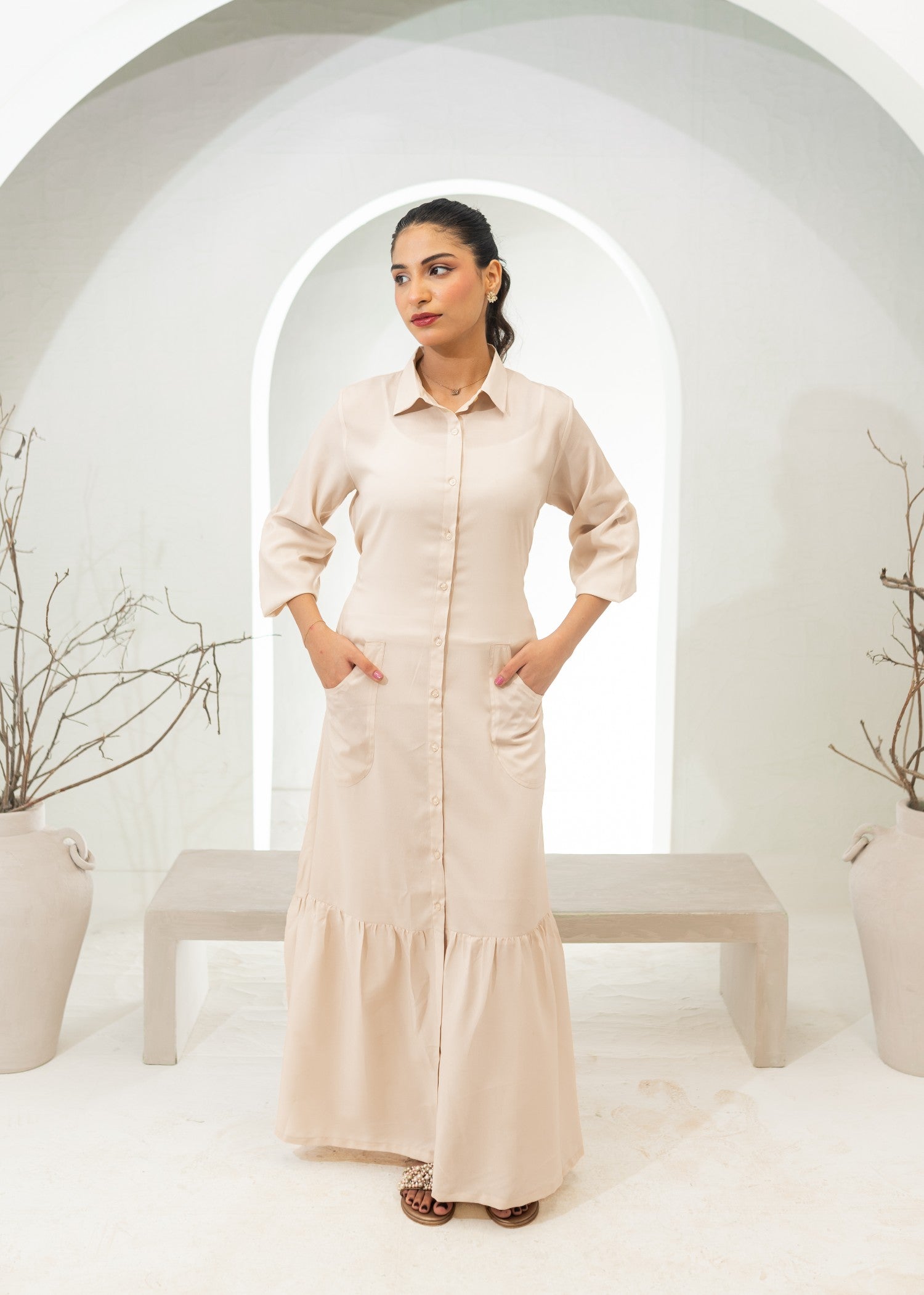 polyester crepe Dress in Cream