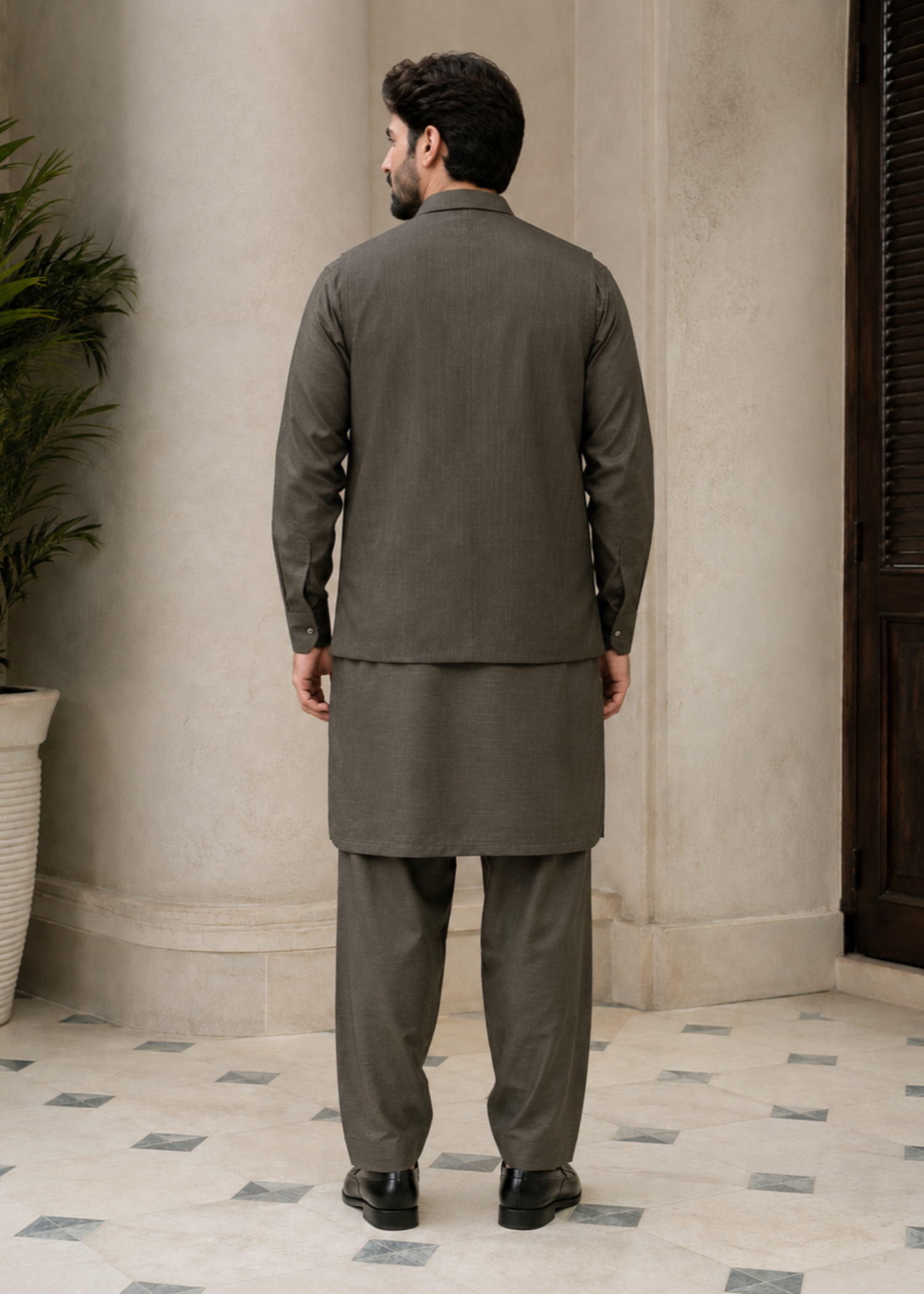 textured wash & wear Waistcoat in Army green