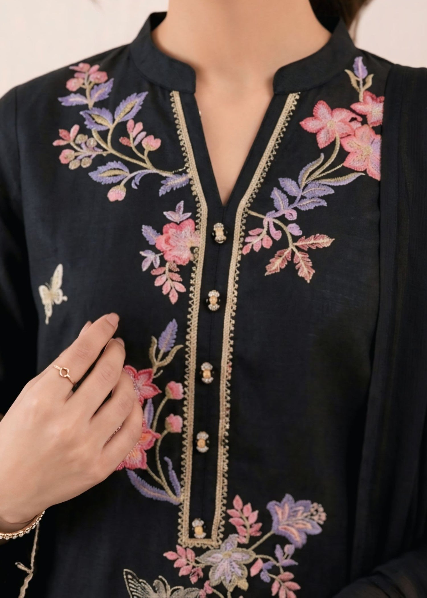 cambric cotton Kurta Set in Jet black