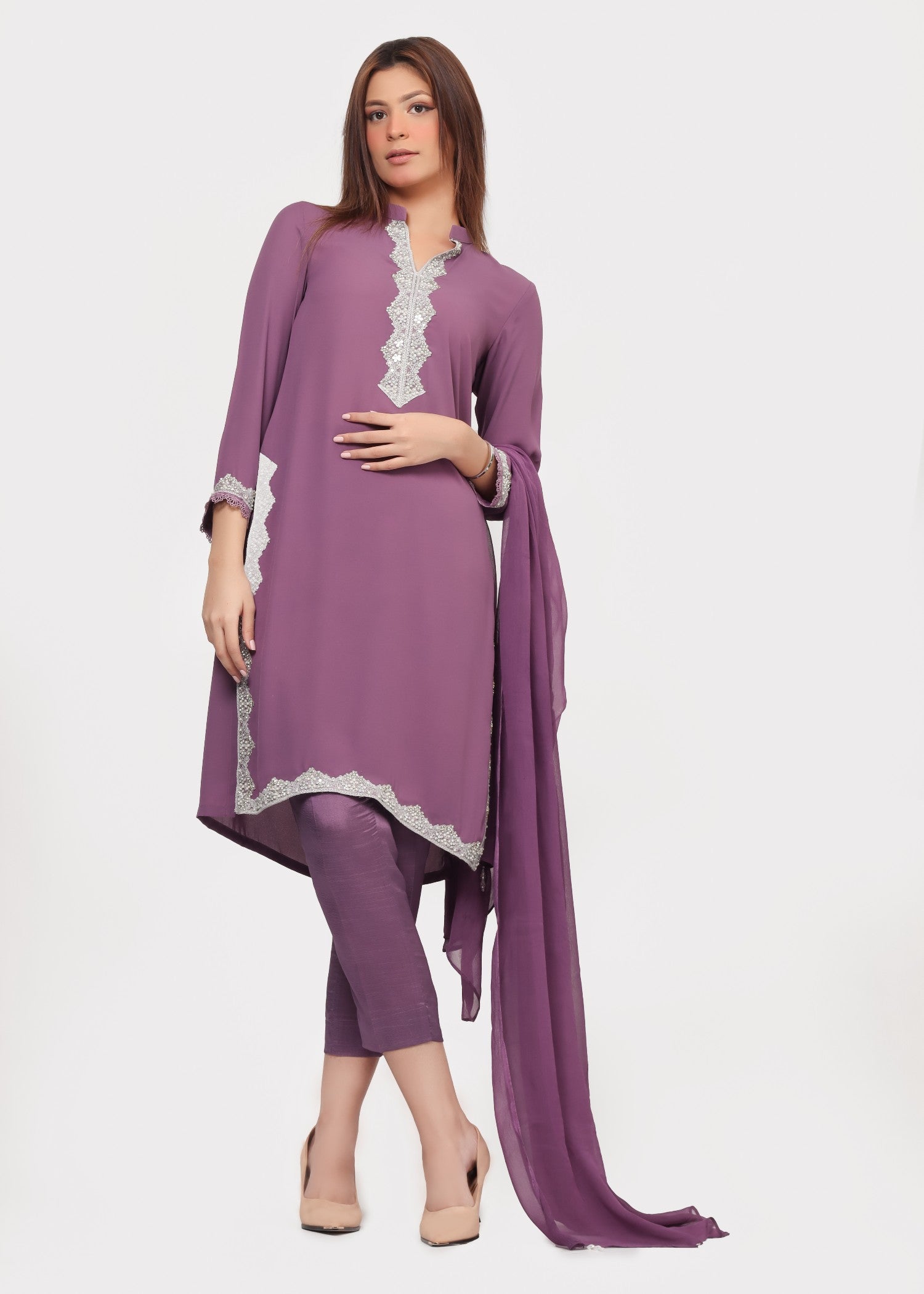 georgette Kurta Set in Mauve