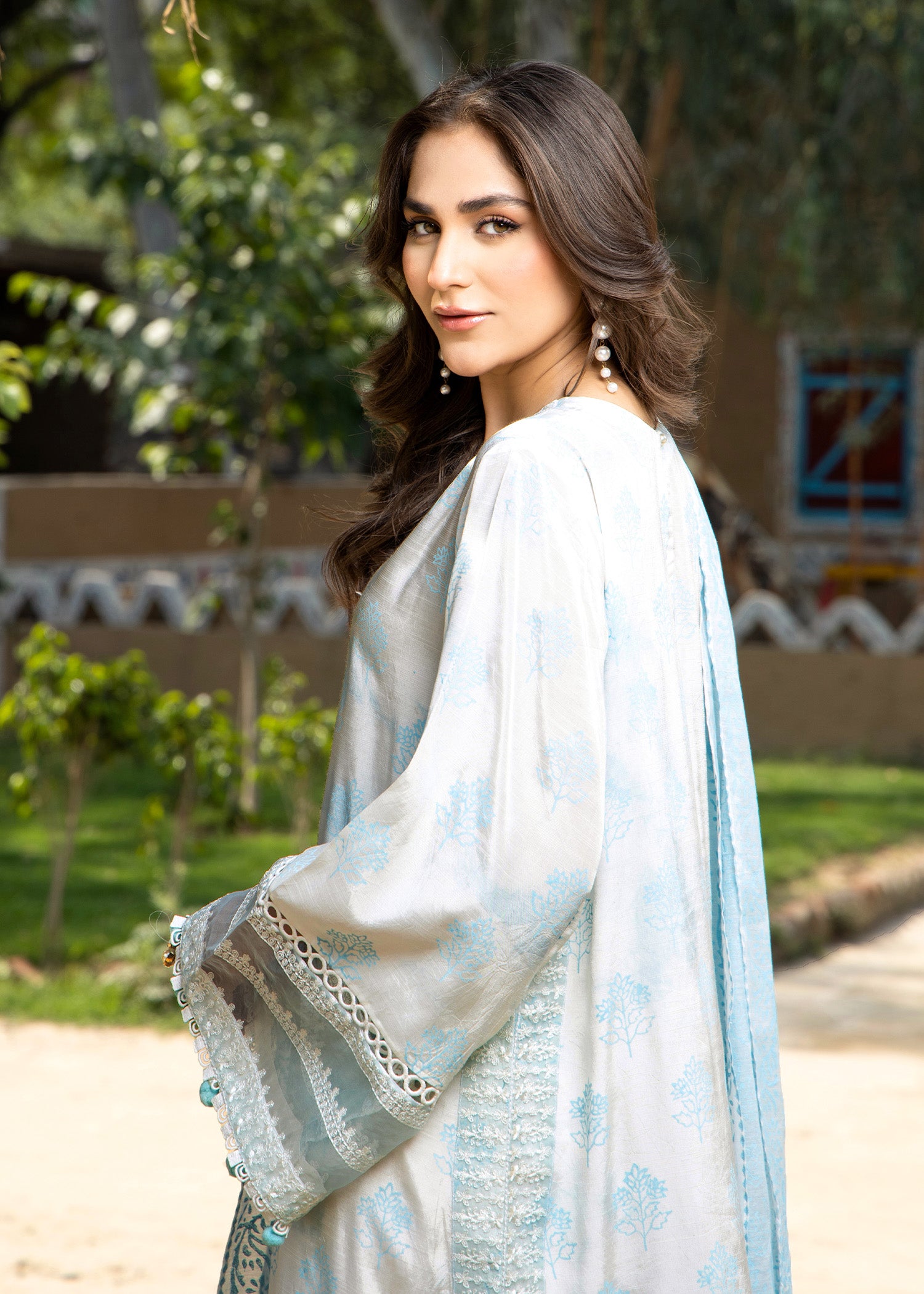 cotton silk Kurta Set in Ice blue