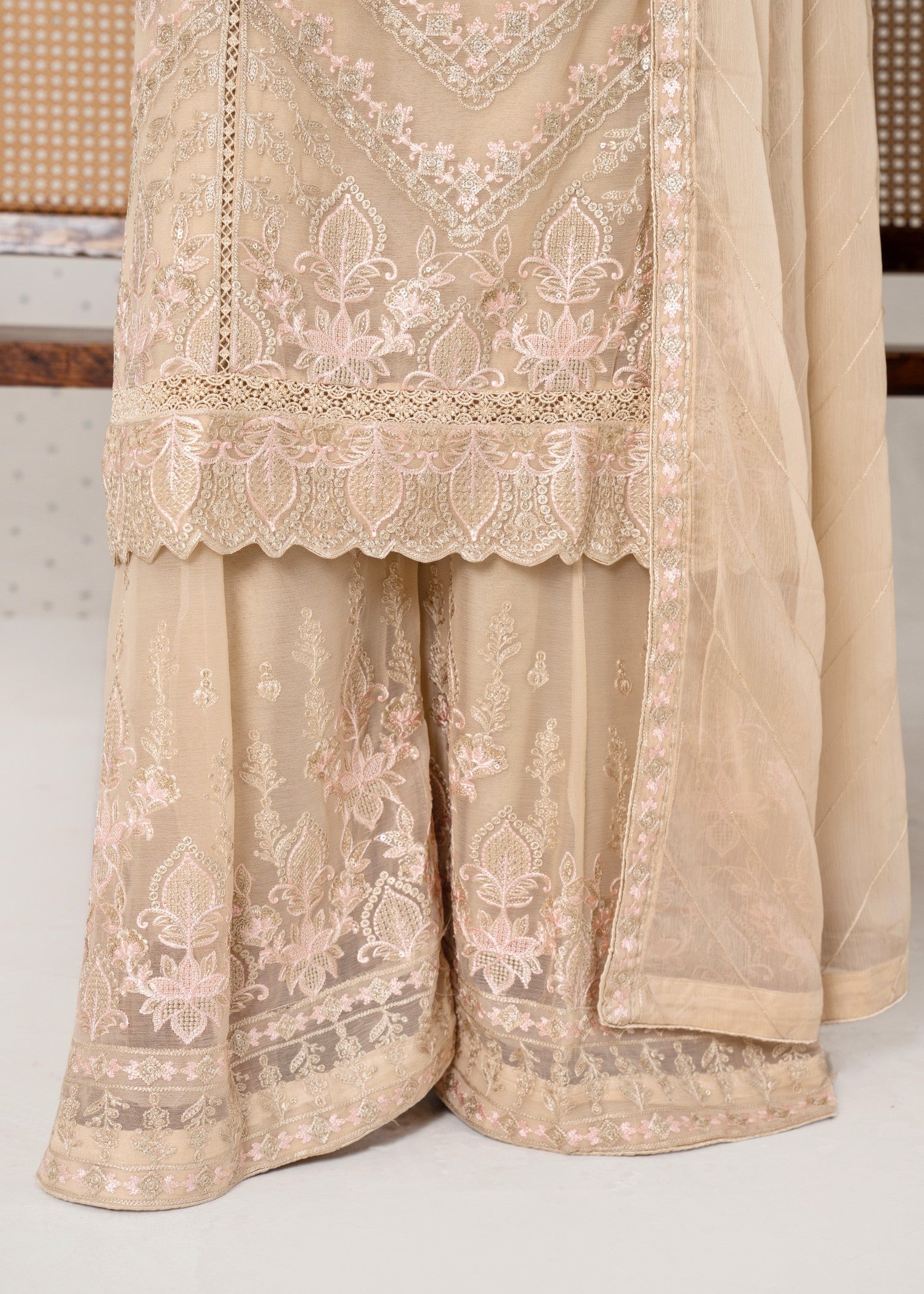 pk crinkle chiffon Kurta Set in Champagne