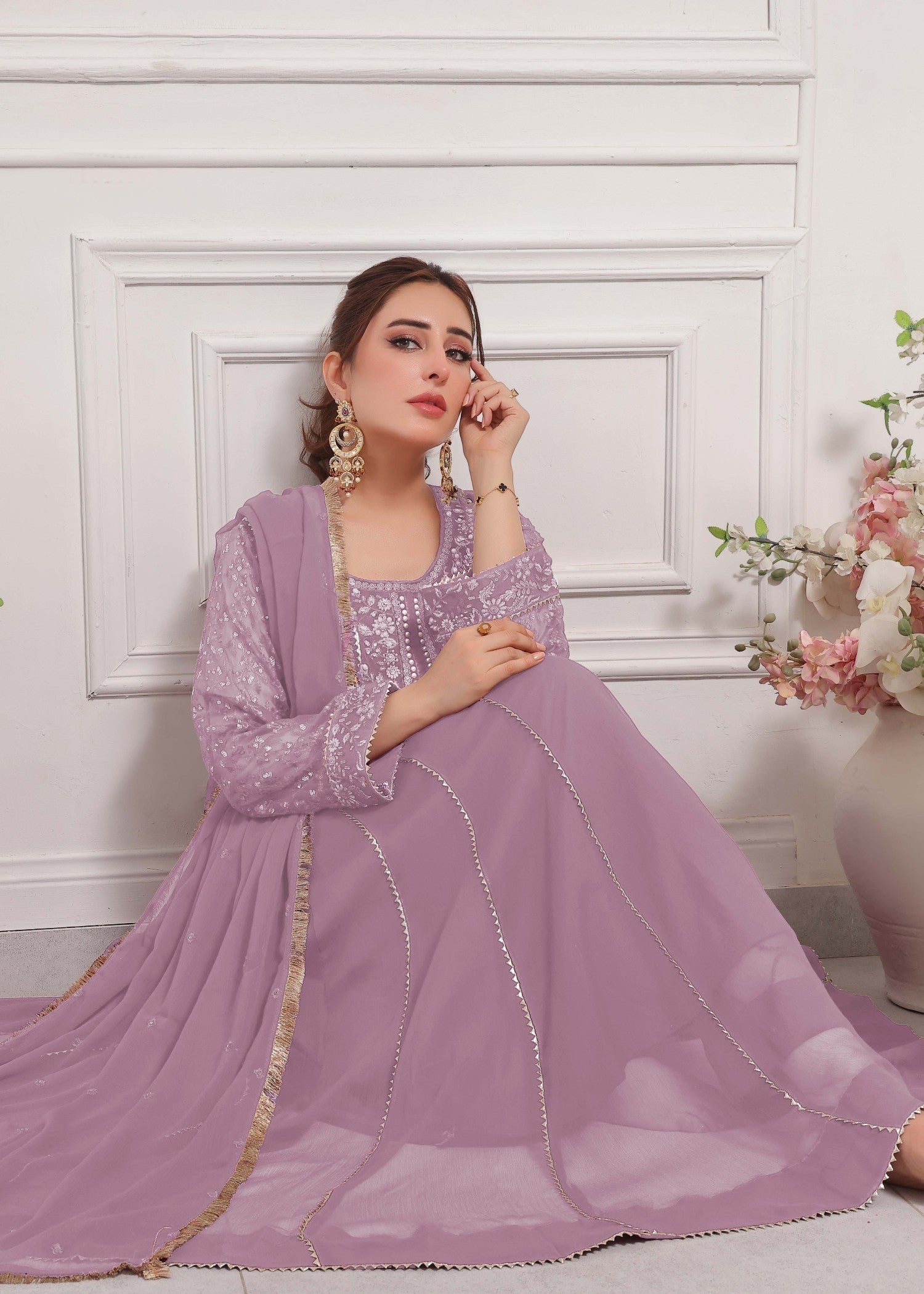 chiffon Anarkali in Lilac