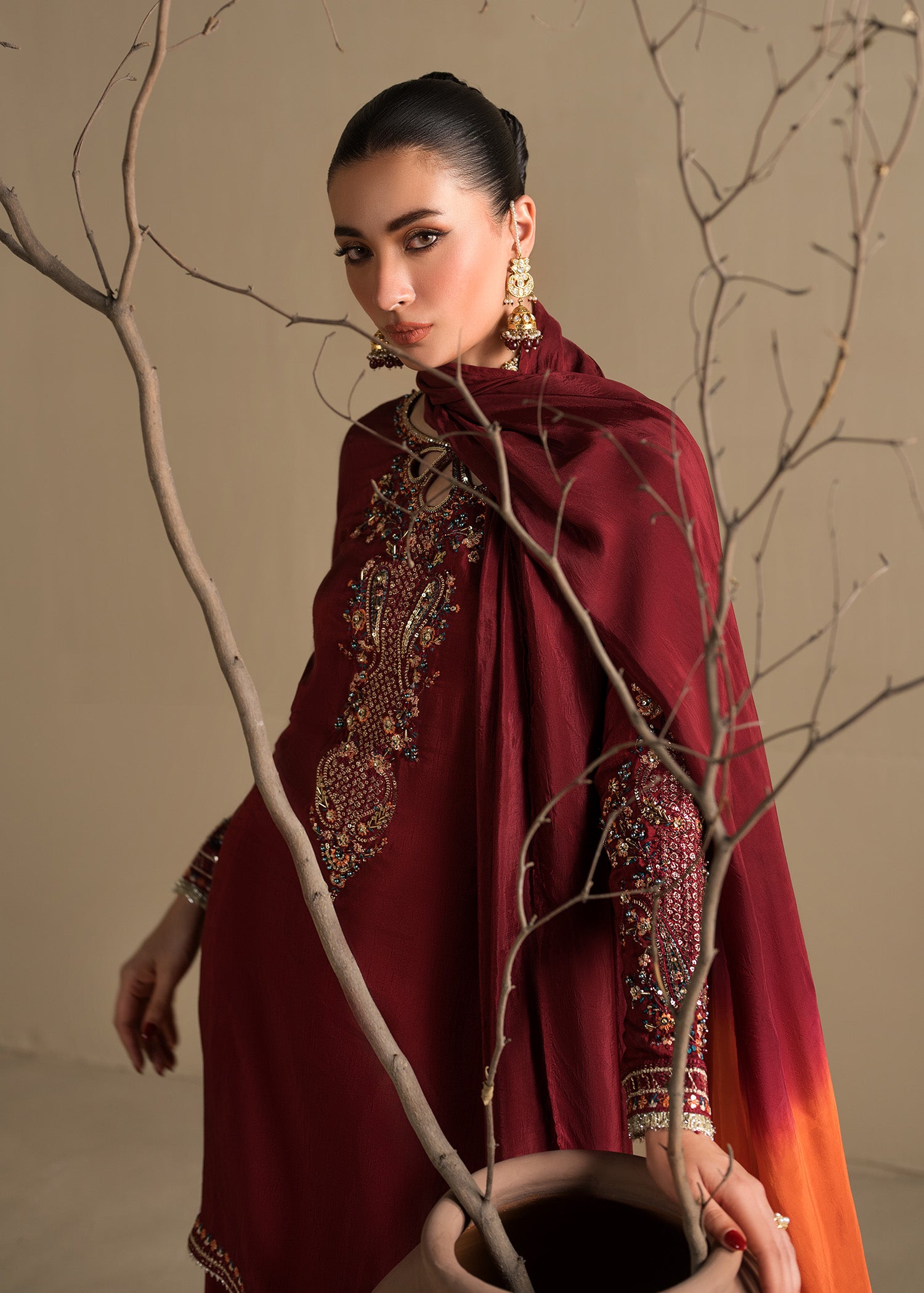 raw silk Sharara in Maroon