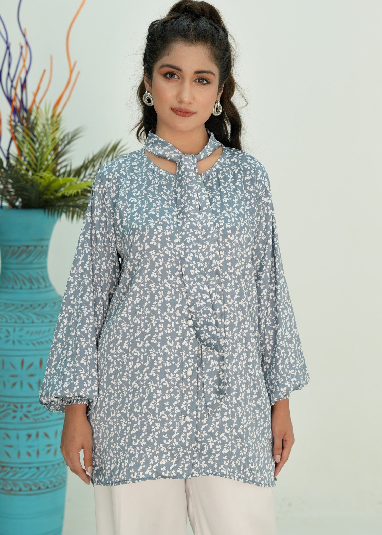 georgette Tunic in Ice blue