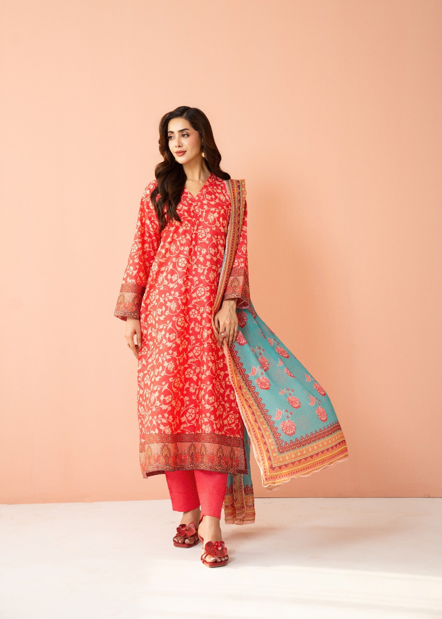 lawn cotton Kurta Set in Taffy pink