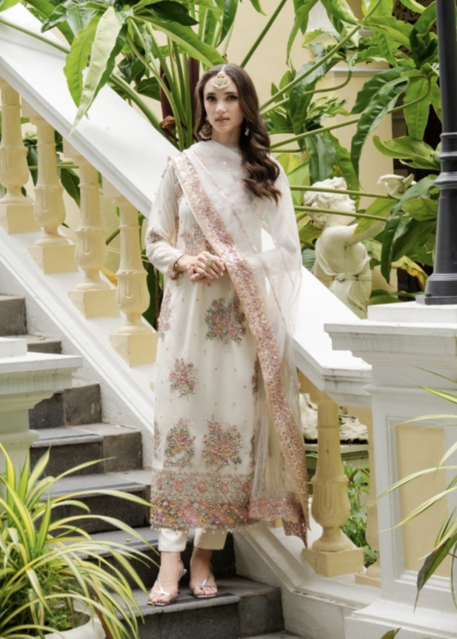 net Kurta Set in Off-white