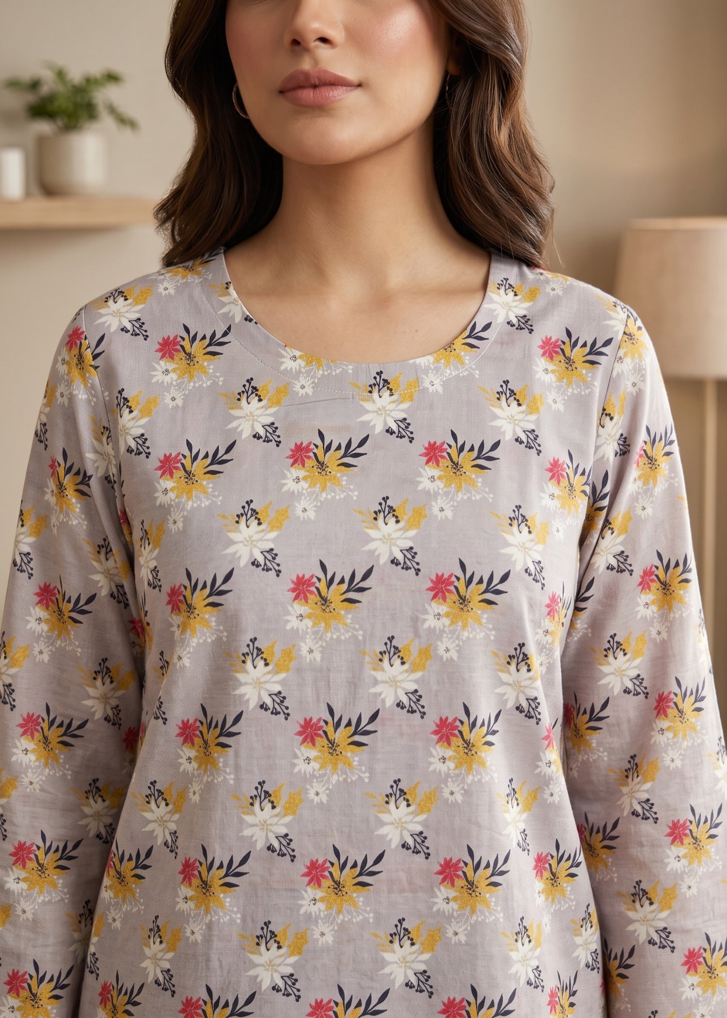 lawn cotton Kurti in Pastel grey
