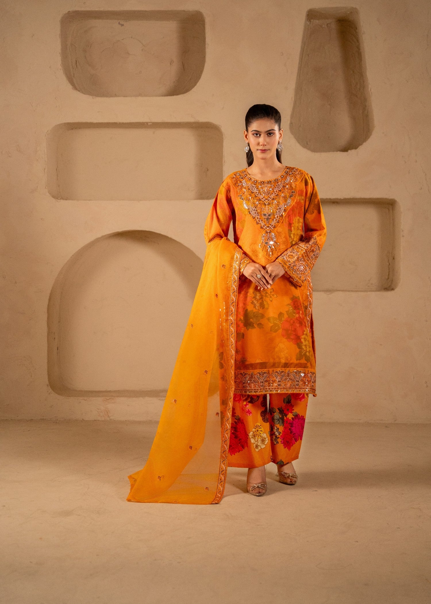 organza Kurta Set in Orange