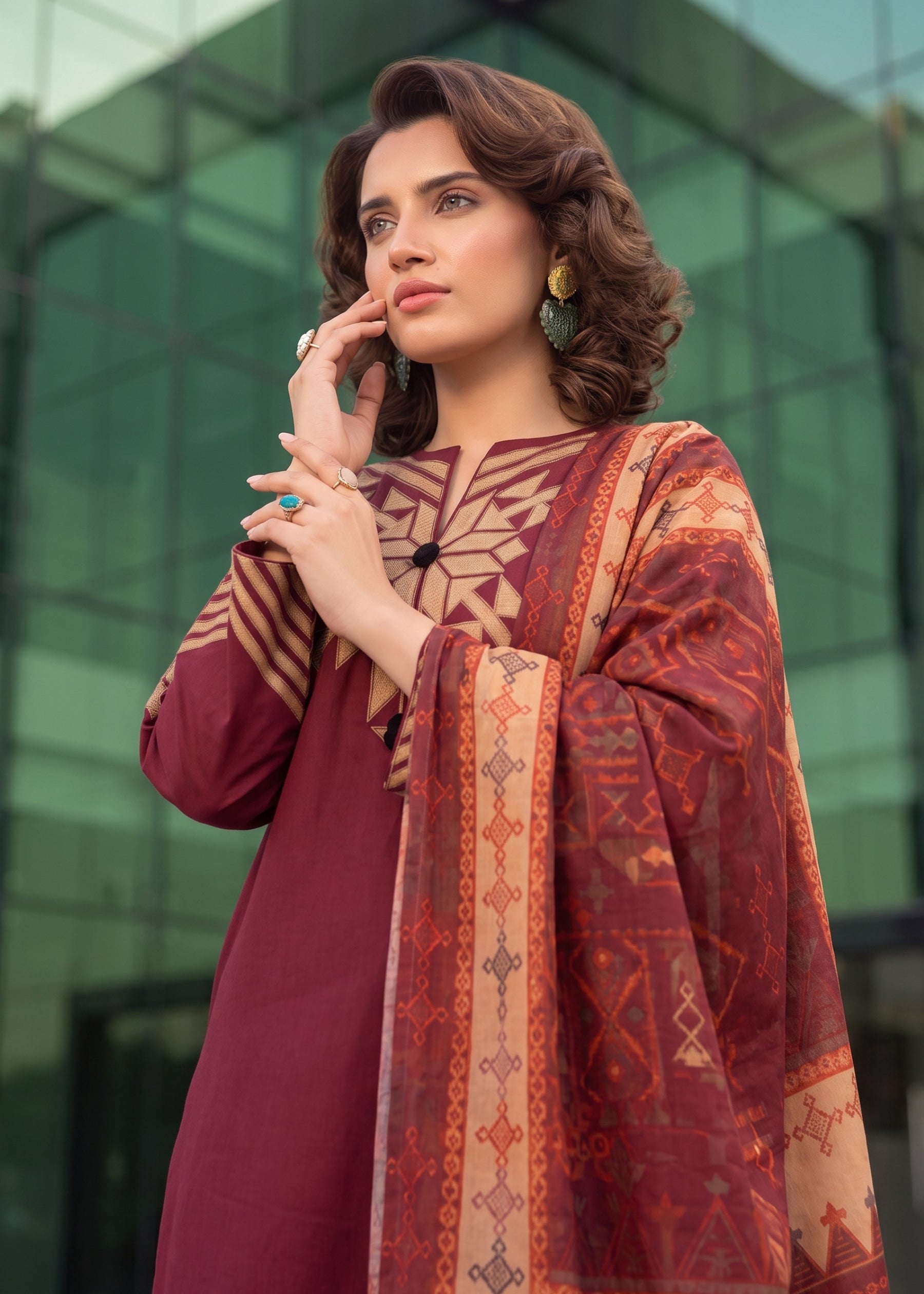grip Kurta Set in Maroon