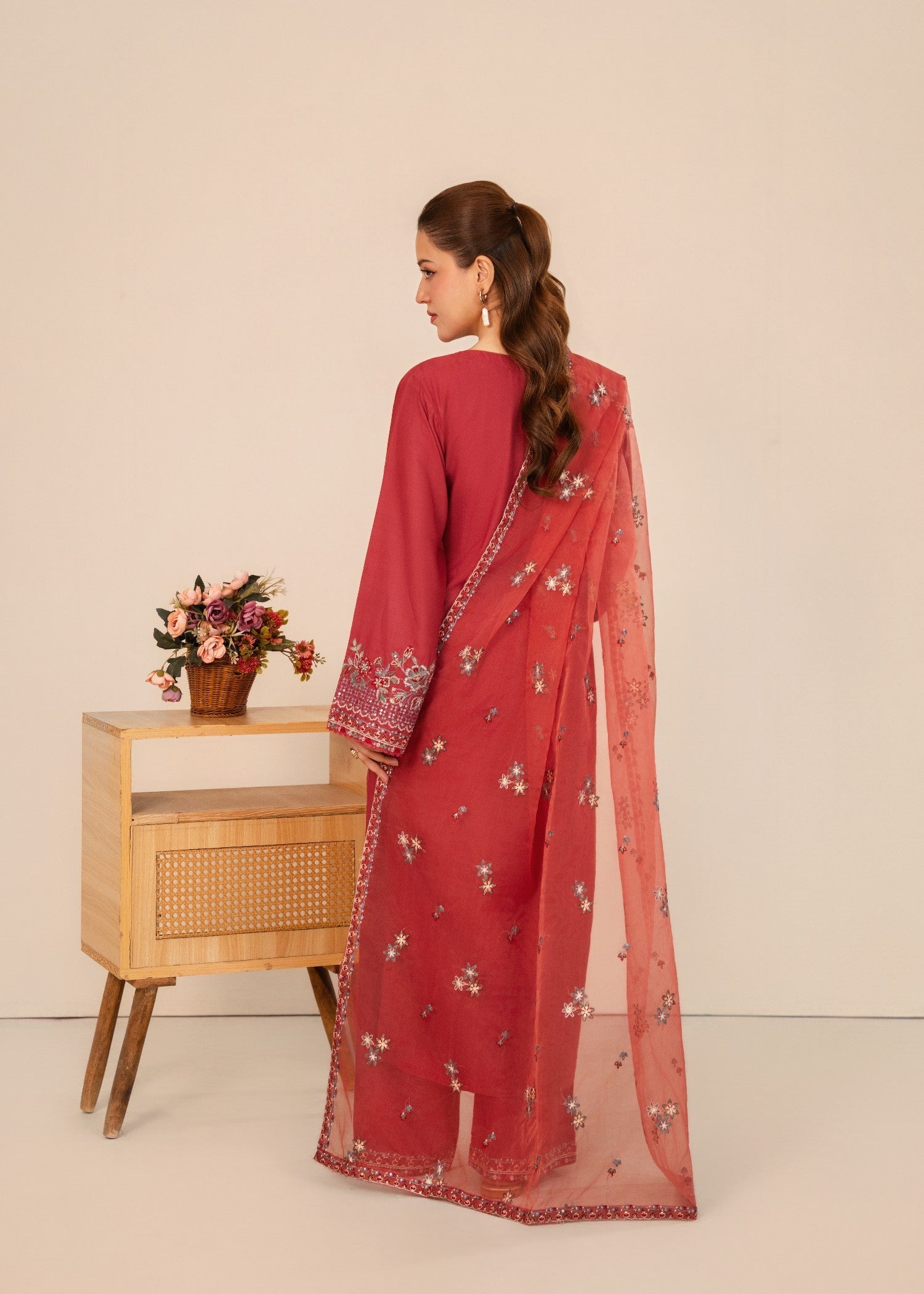 linen Kurta Set in Rose pink