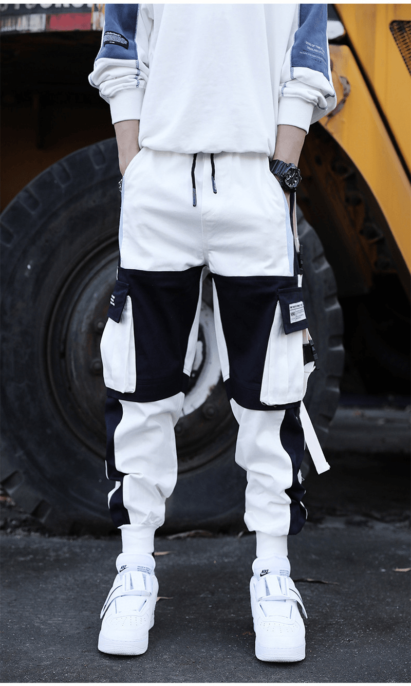 Boys' Drawstring Hip Hop Loose Stitching Contrast Color Casual Pants Overalls: Comfortable and Trendy
