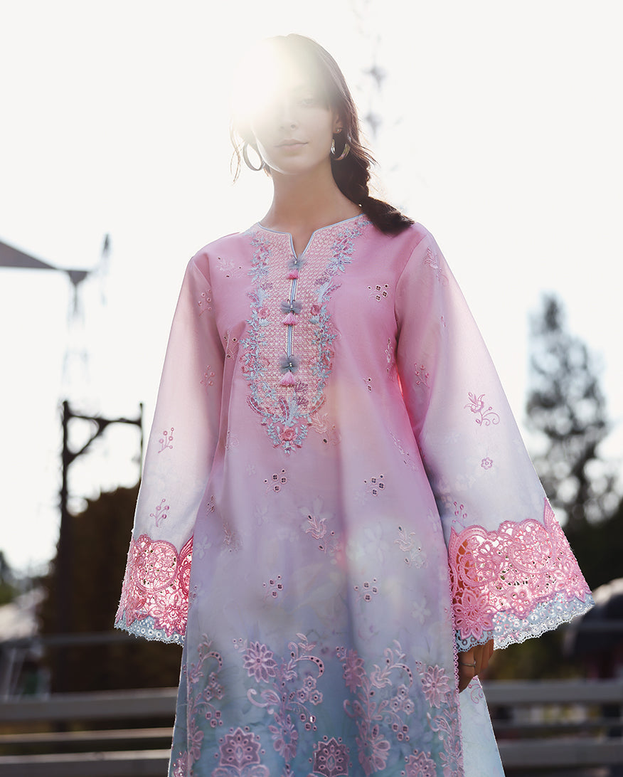 Solace Ombre Chikankari Lawn – Faint Blossom