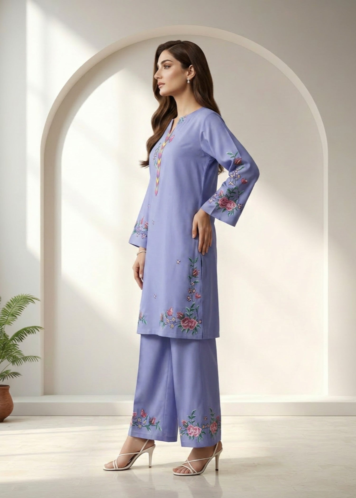grip Kurta Set in Lavender