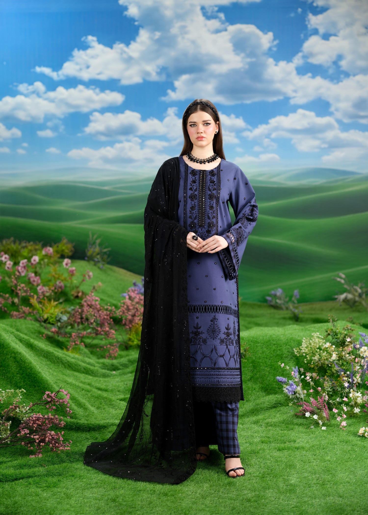 cambric cotton Kurta Set in Indigo