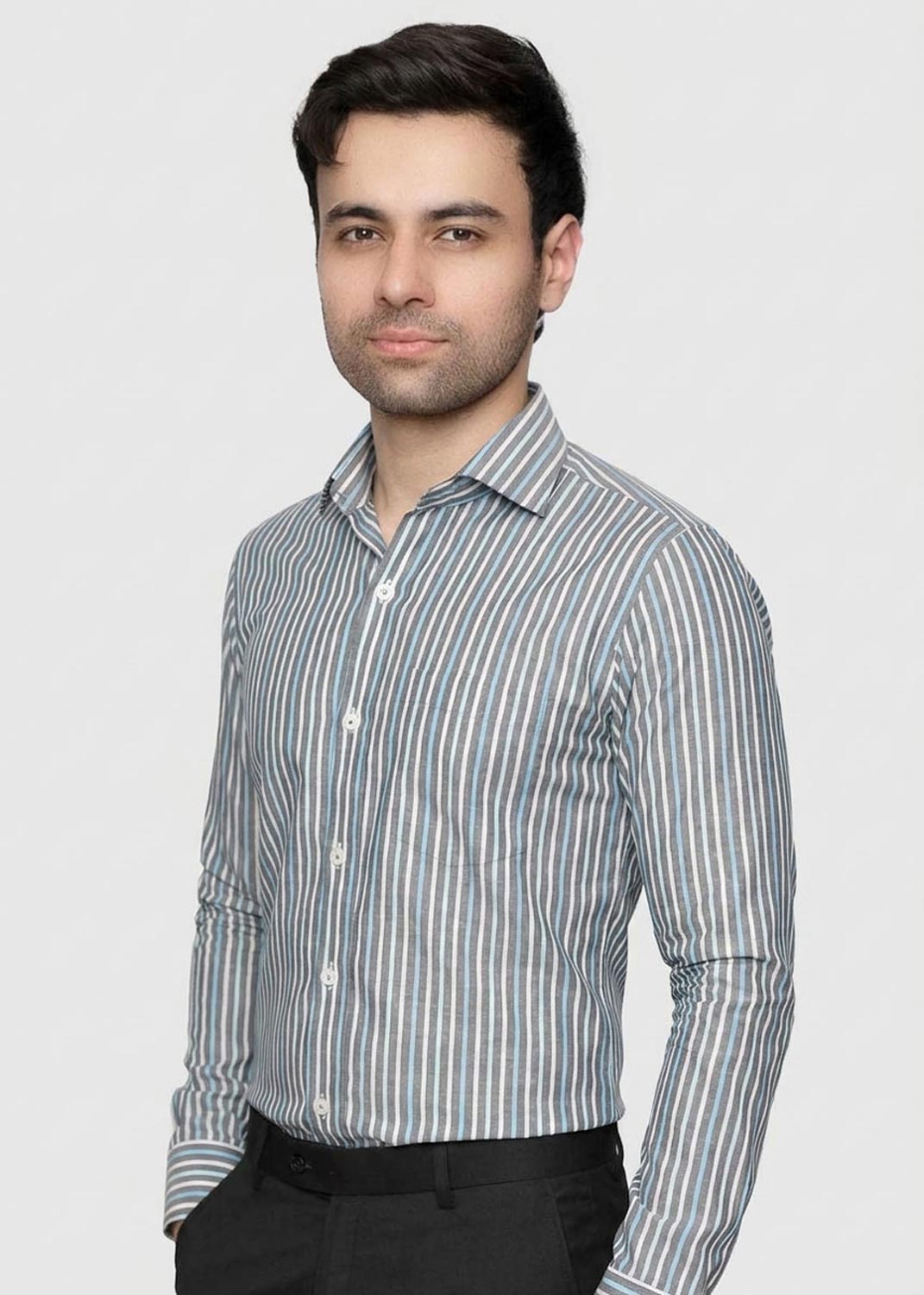 cotton Formal Shirt in Charcoal, sky blue