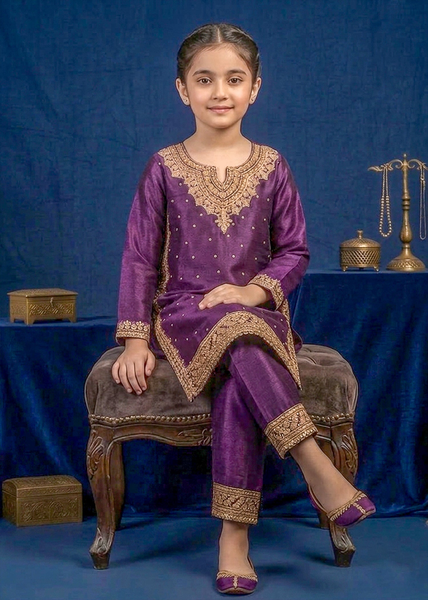 kattan silk Kurta Set in Electric purple