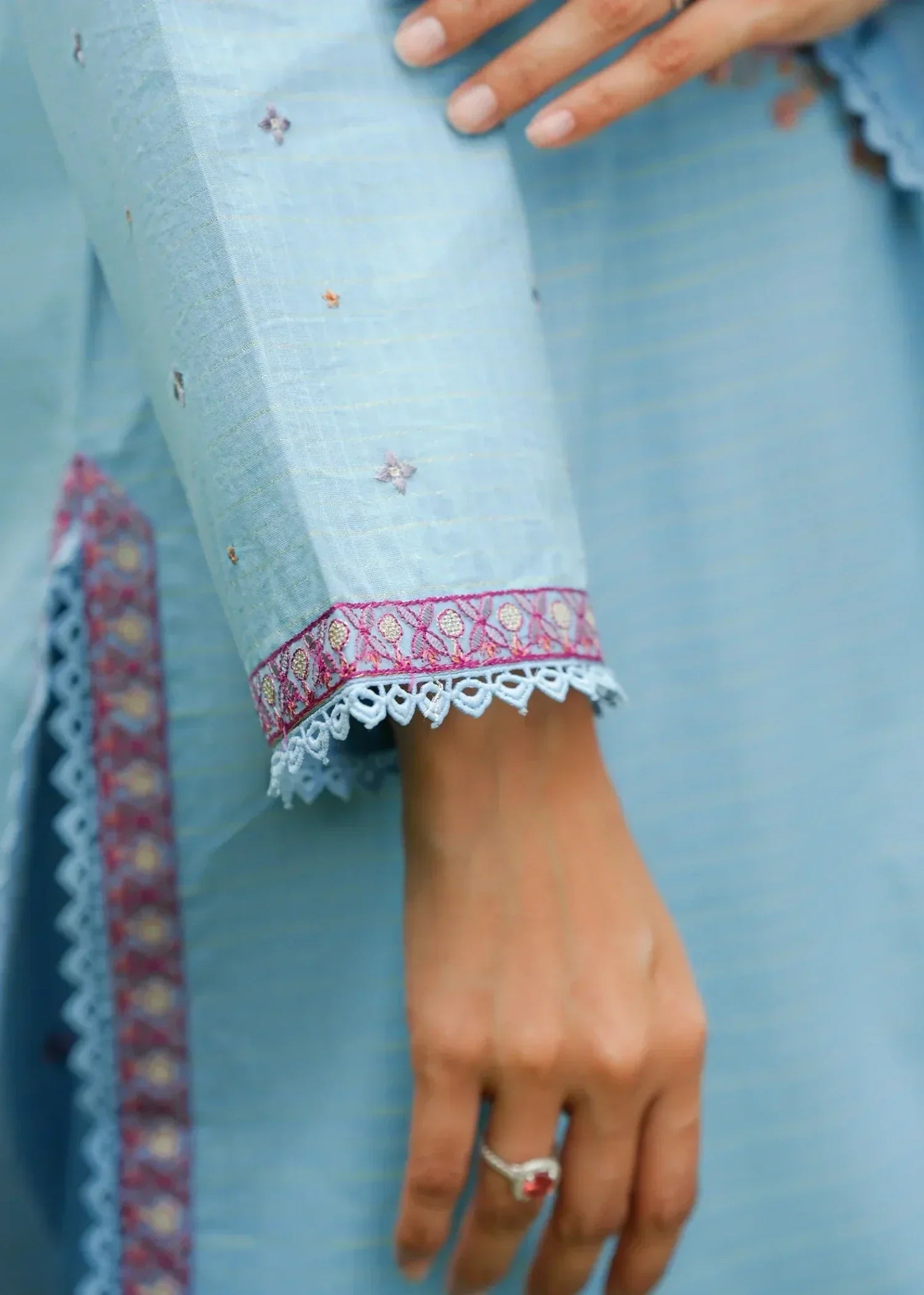 textured lawn Kurta Set in Powder blue