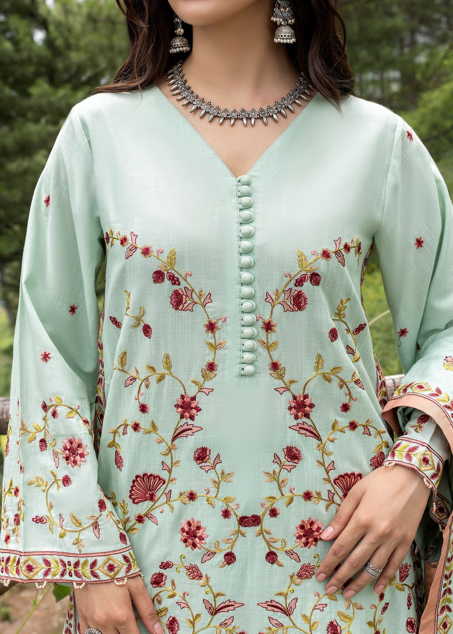 khaddar Kurta Set in Mint green