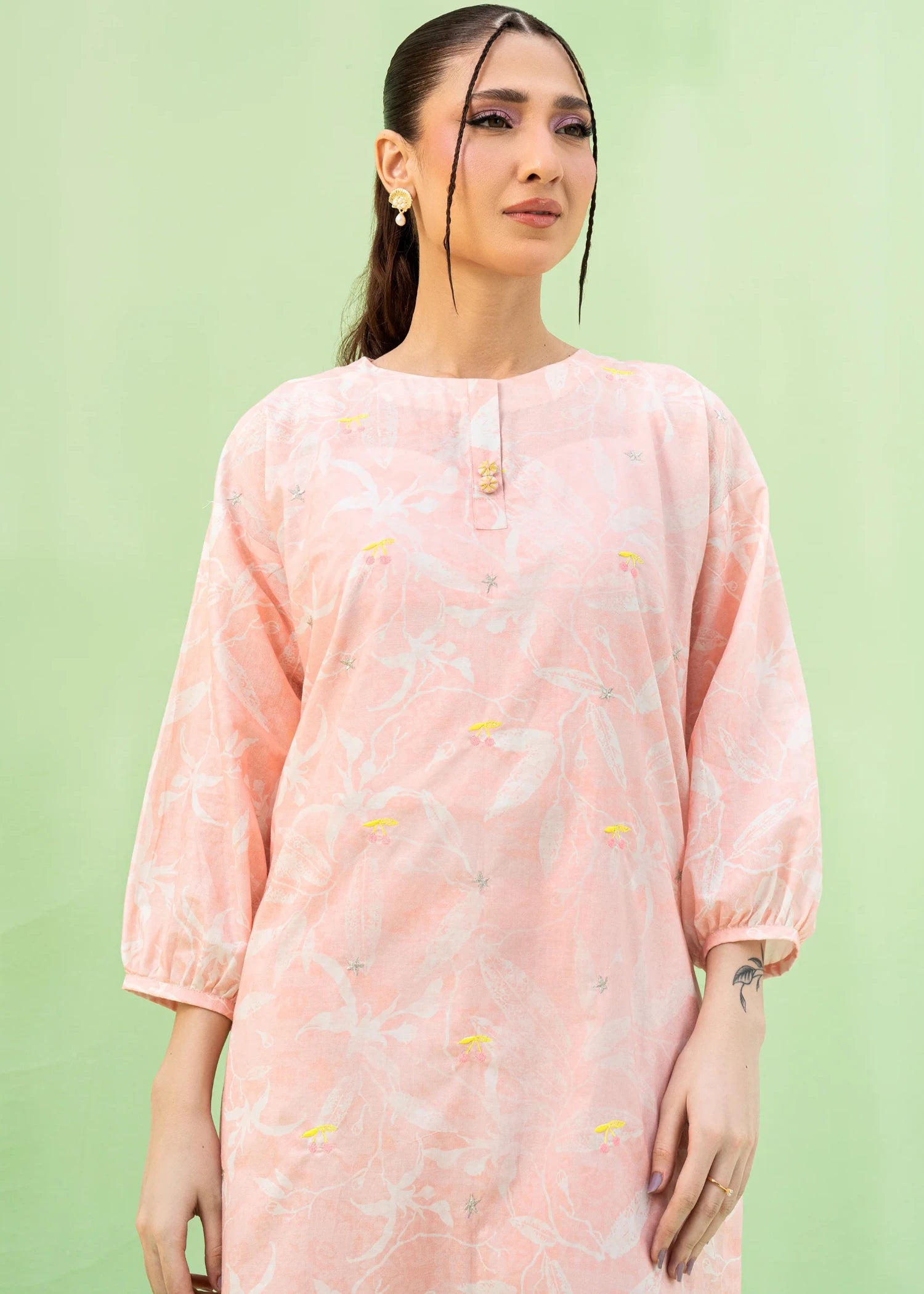 cambric cotton Kurta Set in Cherry blossom pink