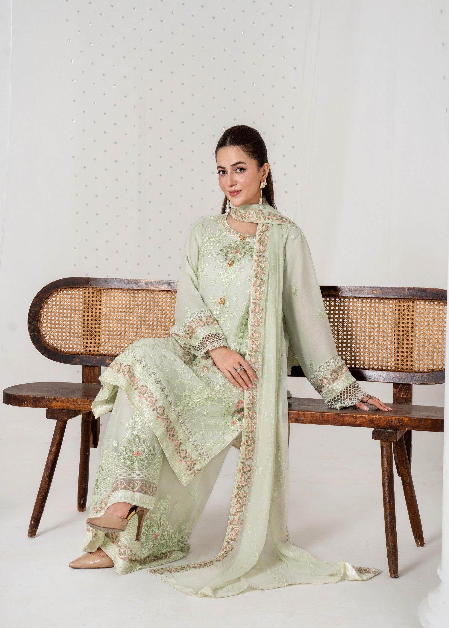 pk crinkle chiffon Kurta Set in Pistachio green