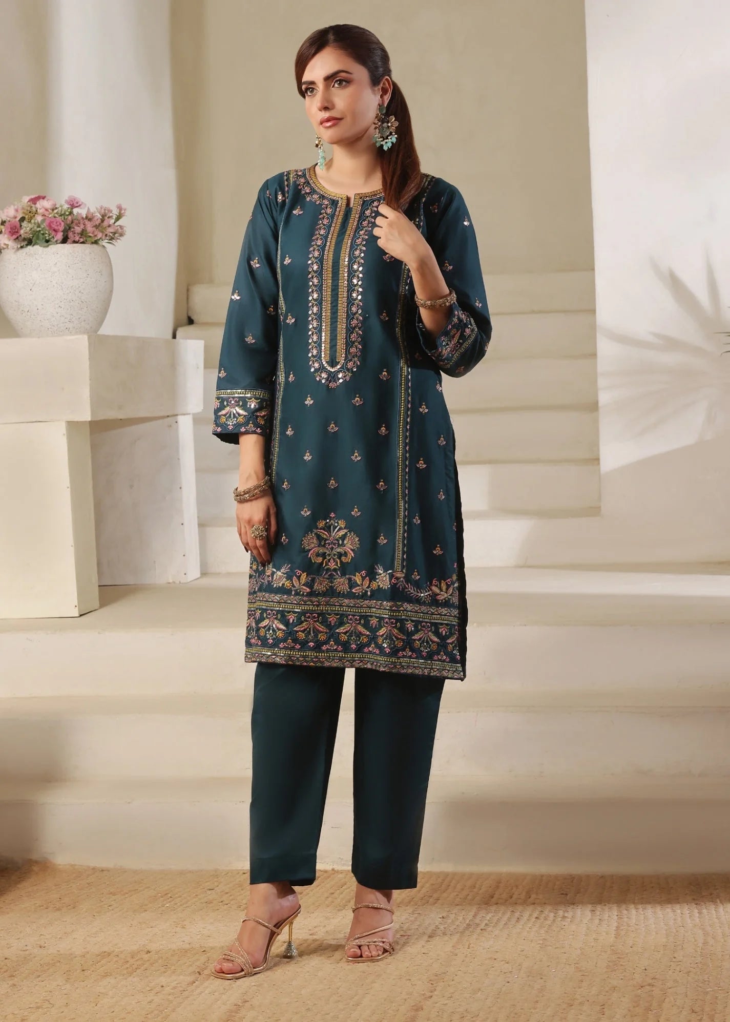 lawn cotton Kurta Set in Sea green