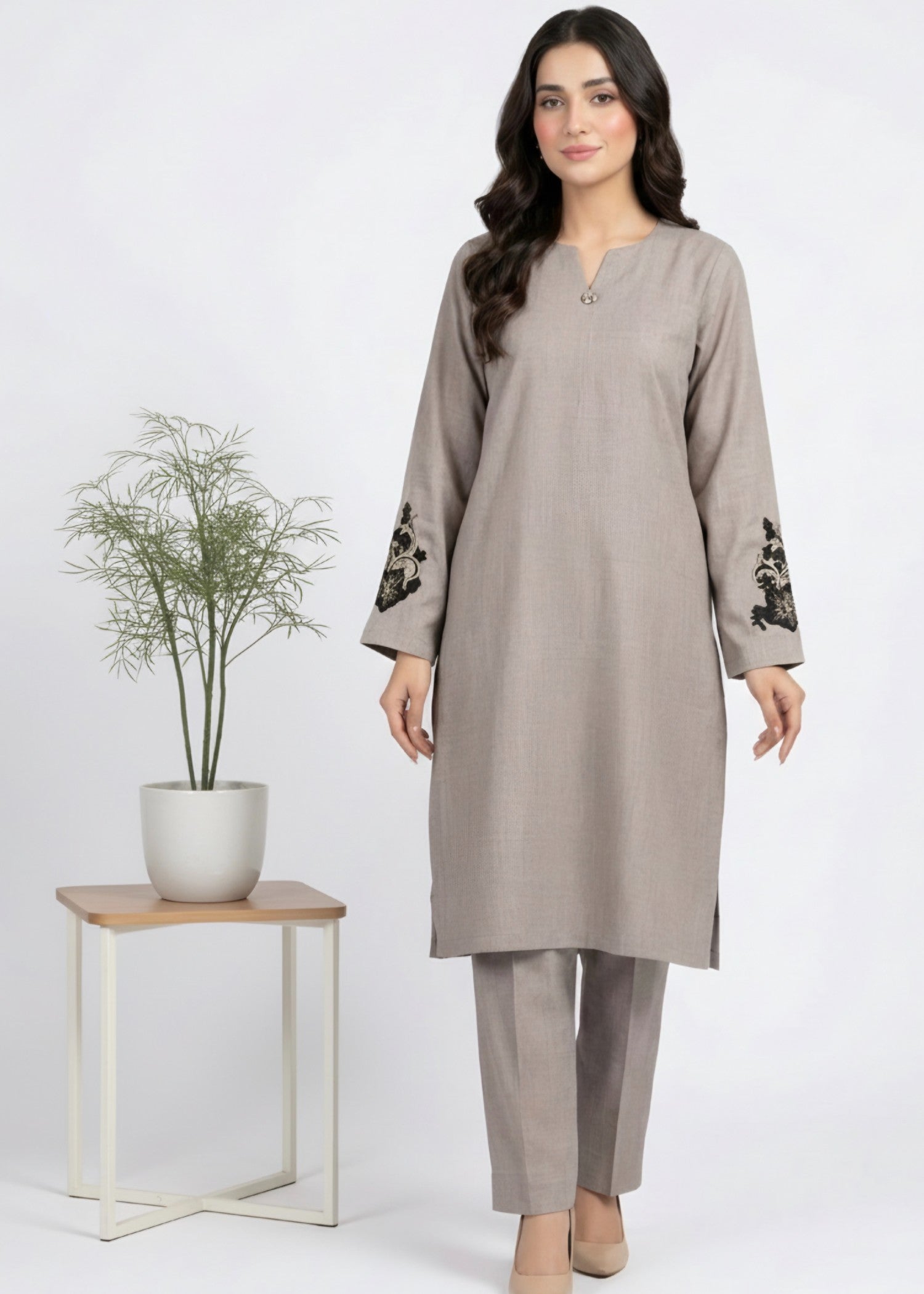 wash & wear Kurta Set in Battleship grey