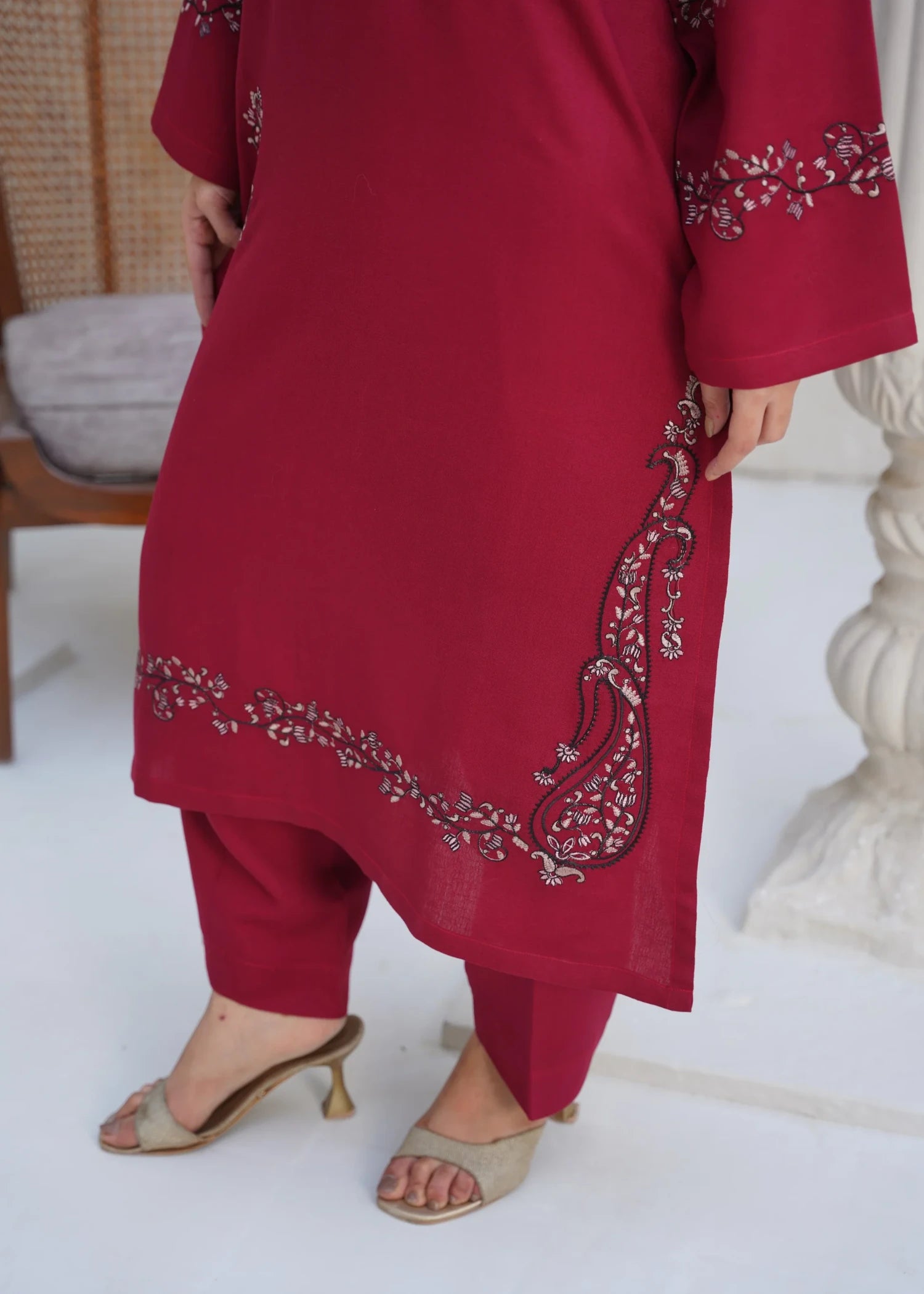 silk karandi Kurta Set in Red