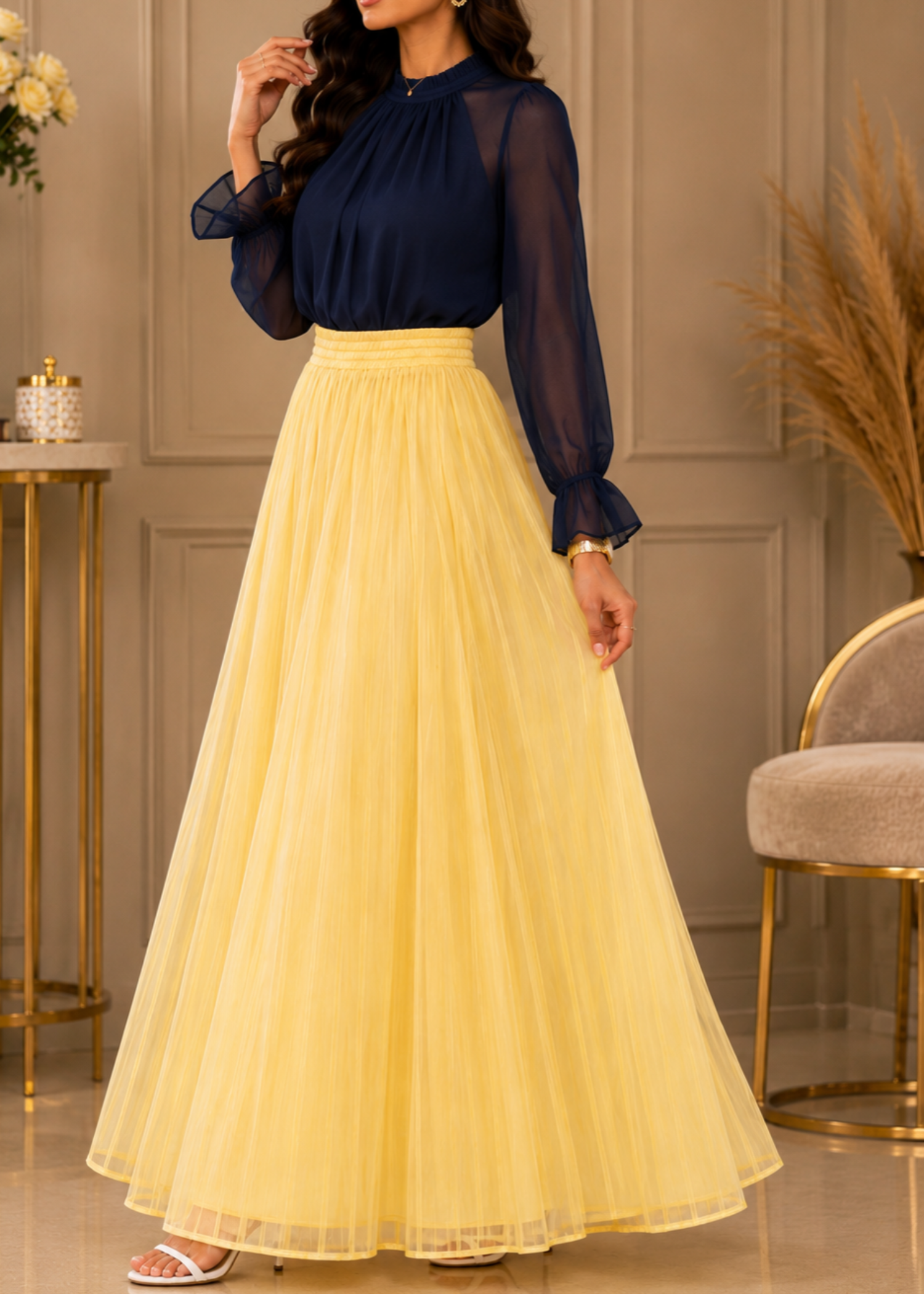 polyester chiffon Skirt in Yellow