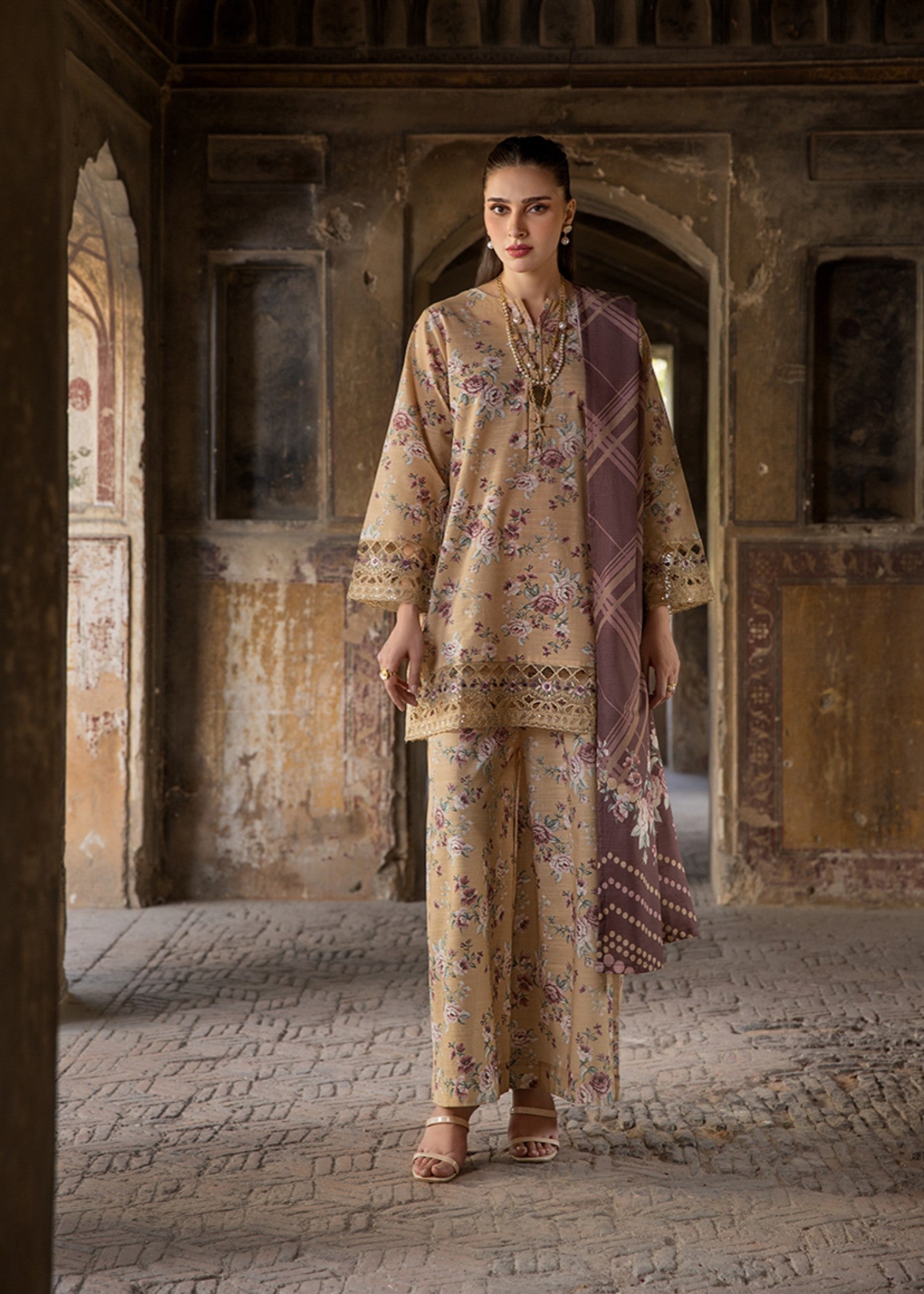 khaddar Kurta Set in Sand brown