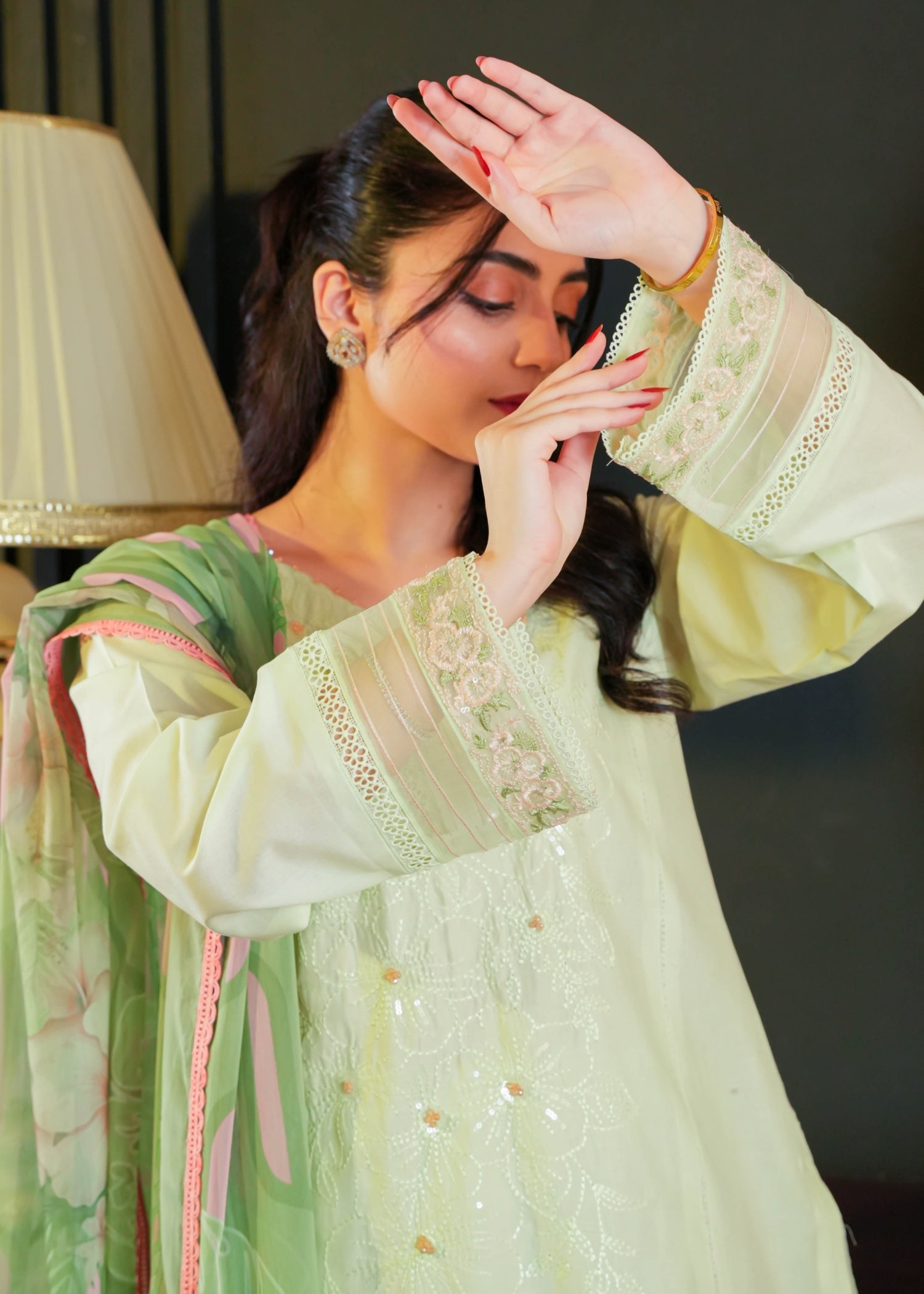 cotton Kurta Set in Pistachio green