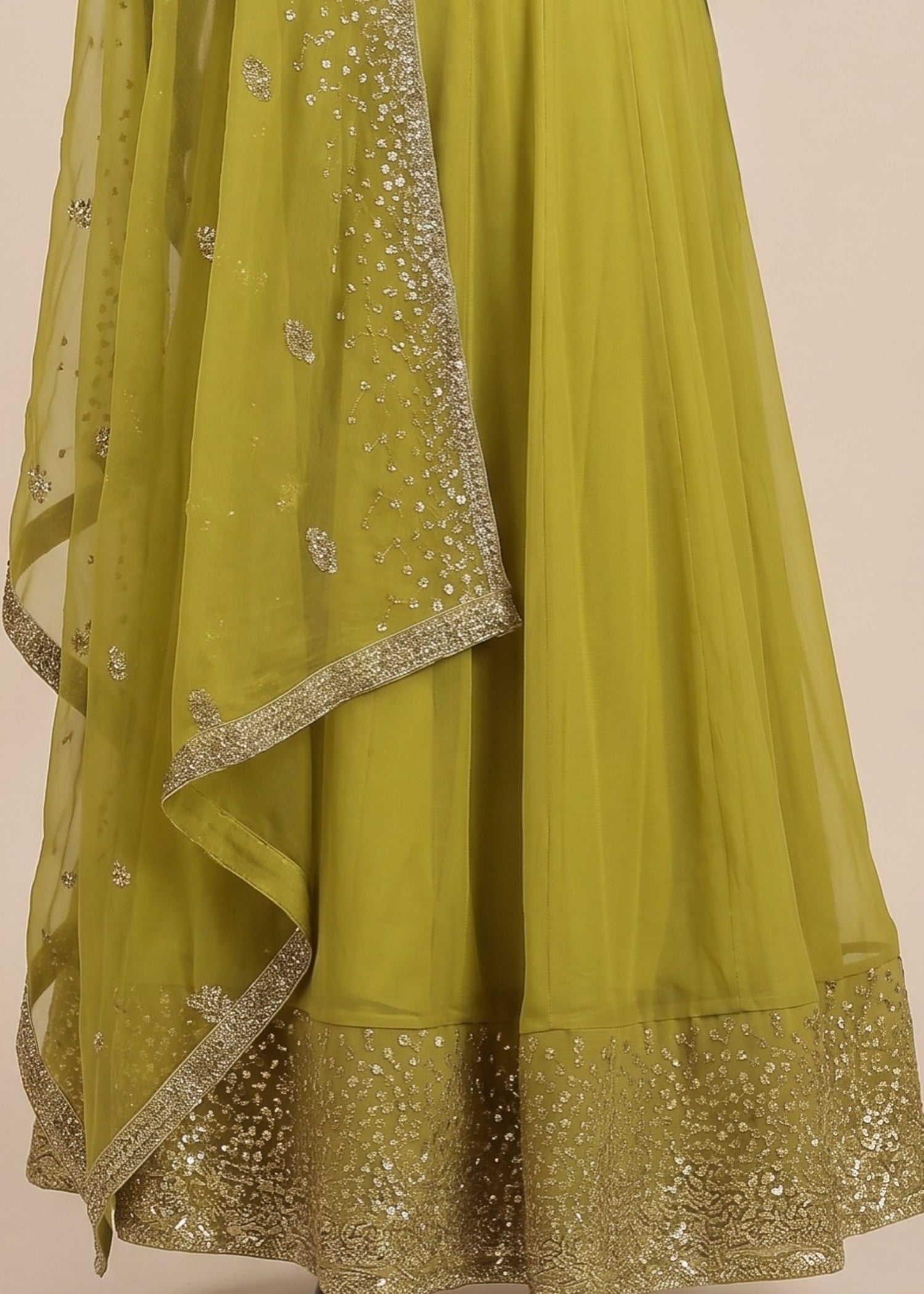 chiffon Pishwas in Apple green