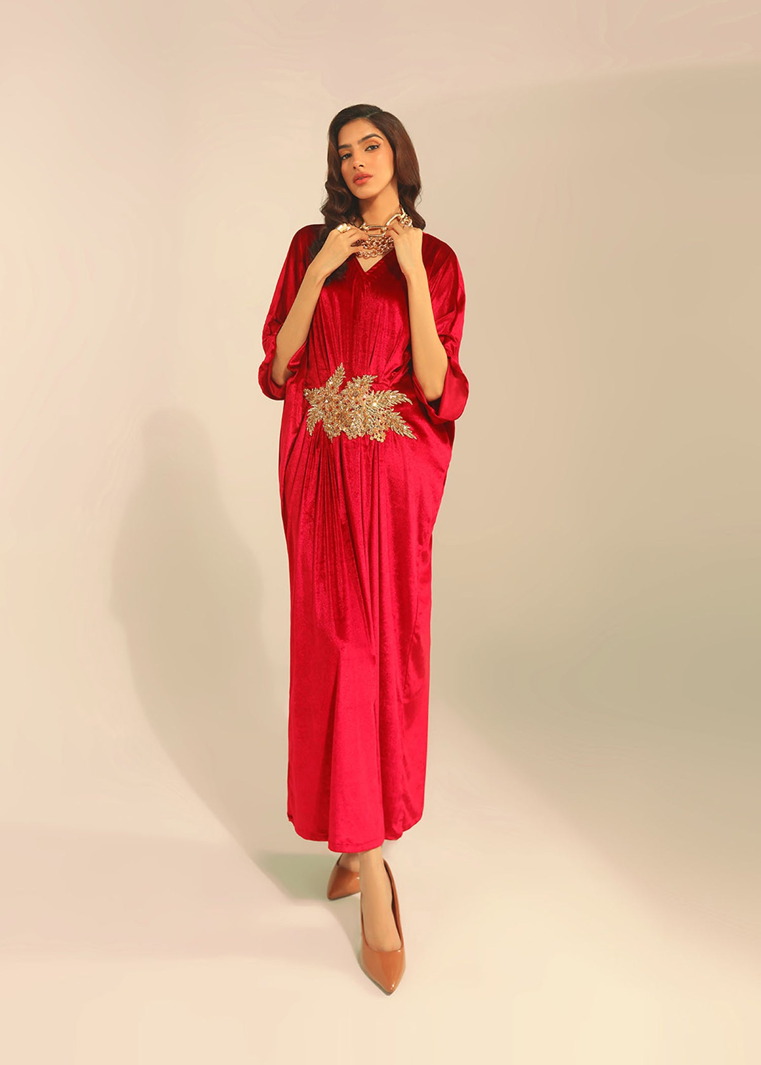 velvet Kaftan in Maroon