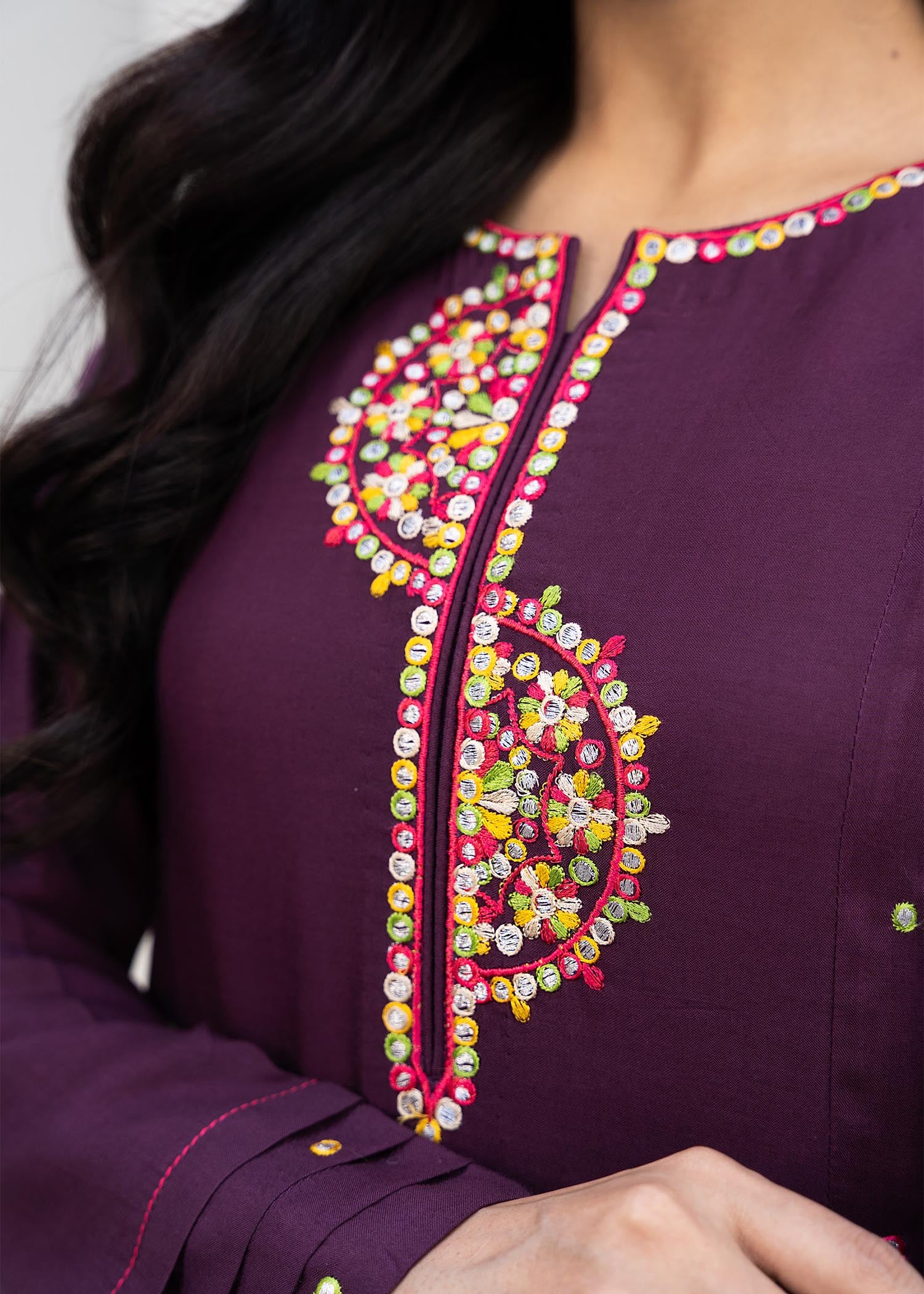 linen Pishwas in Purple