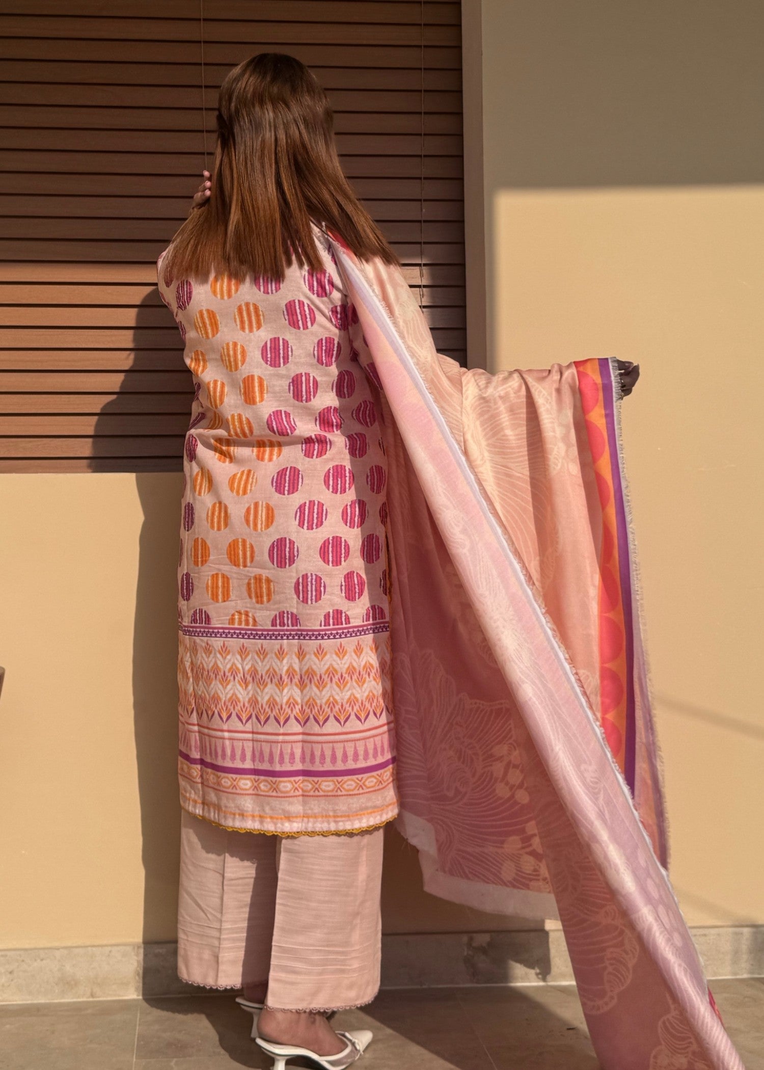 khaddar Kurta Set in Light salmon