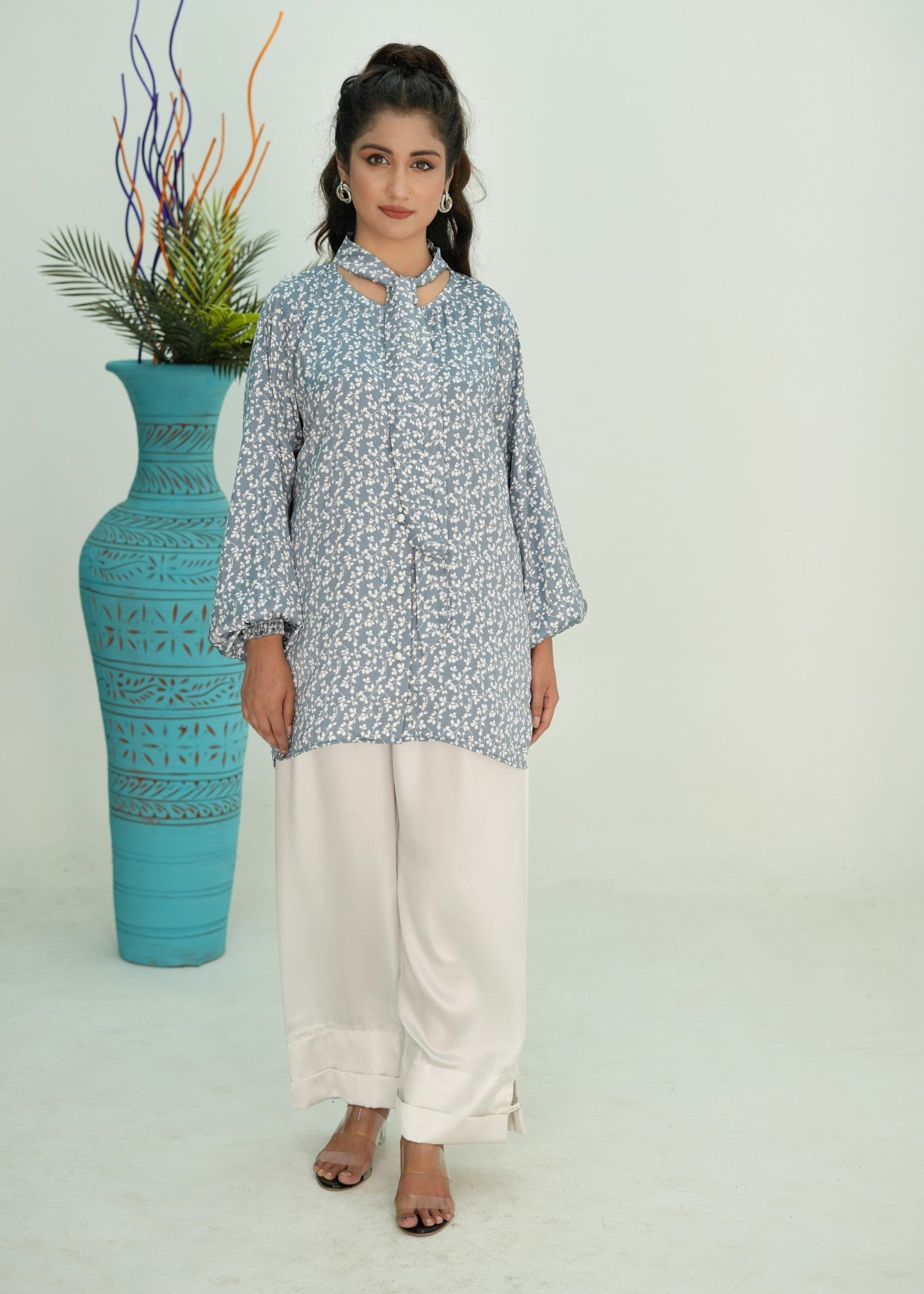 georgette Tunic in Ice blue
