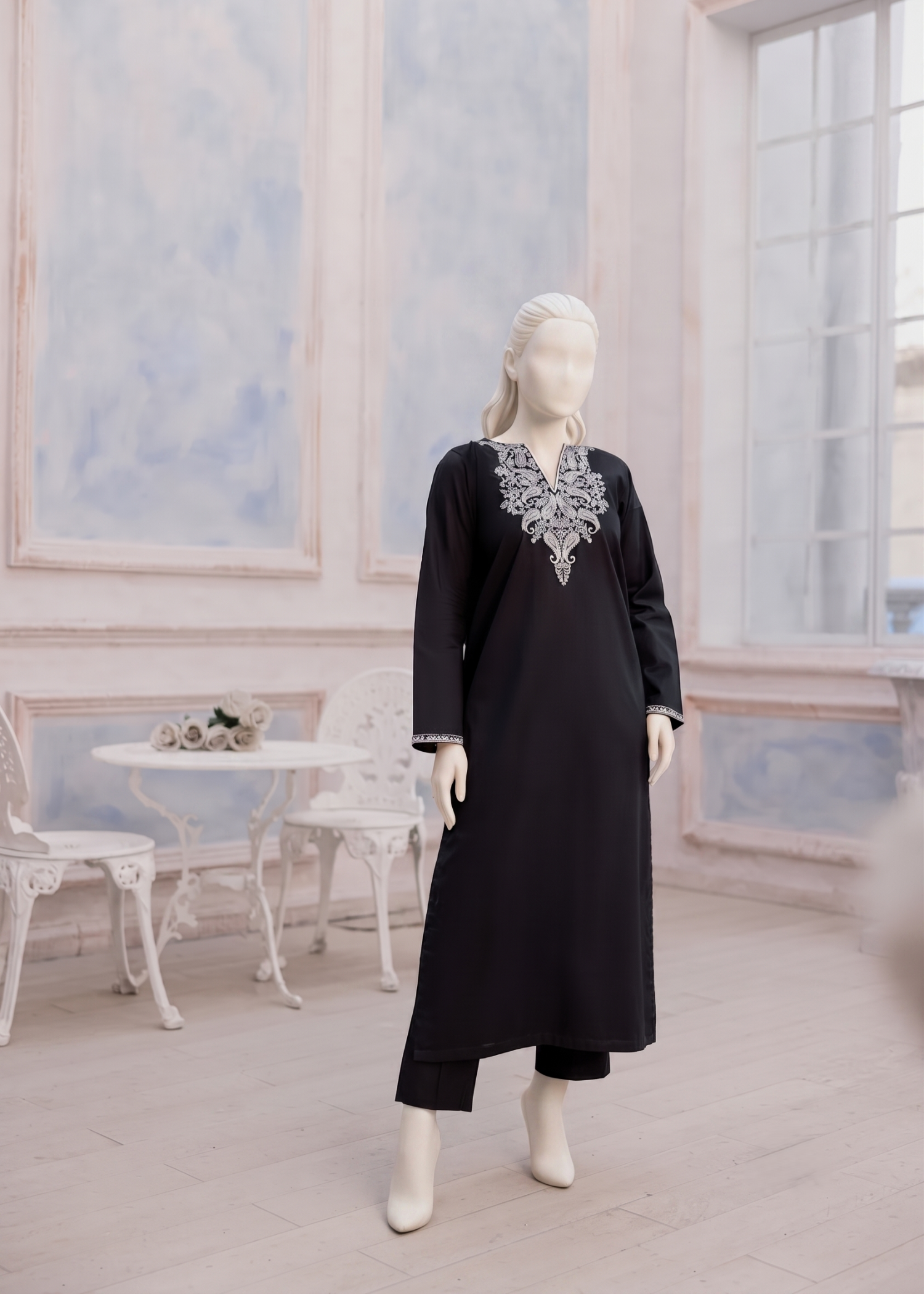 cotton dobby Kurta Set in Black