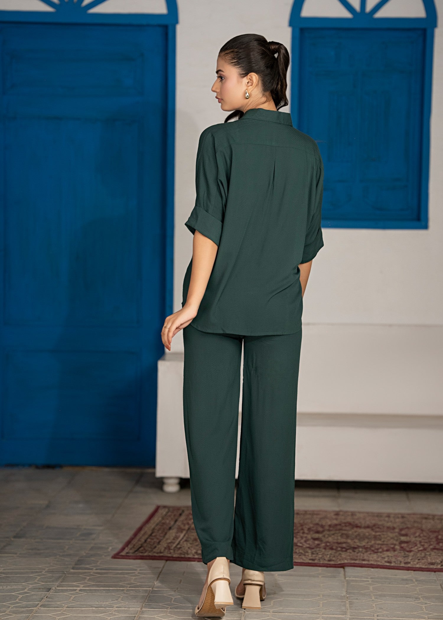 cotton linen Co Ord Sets in Bottle green