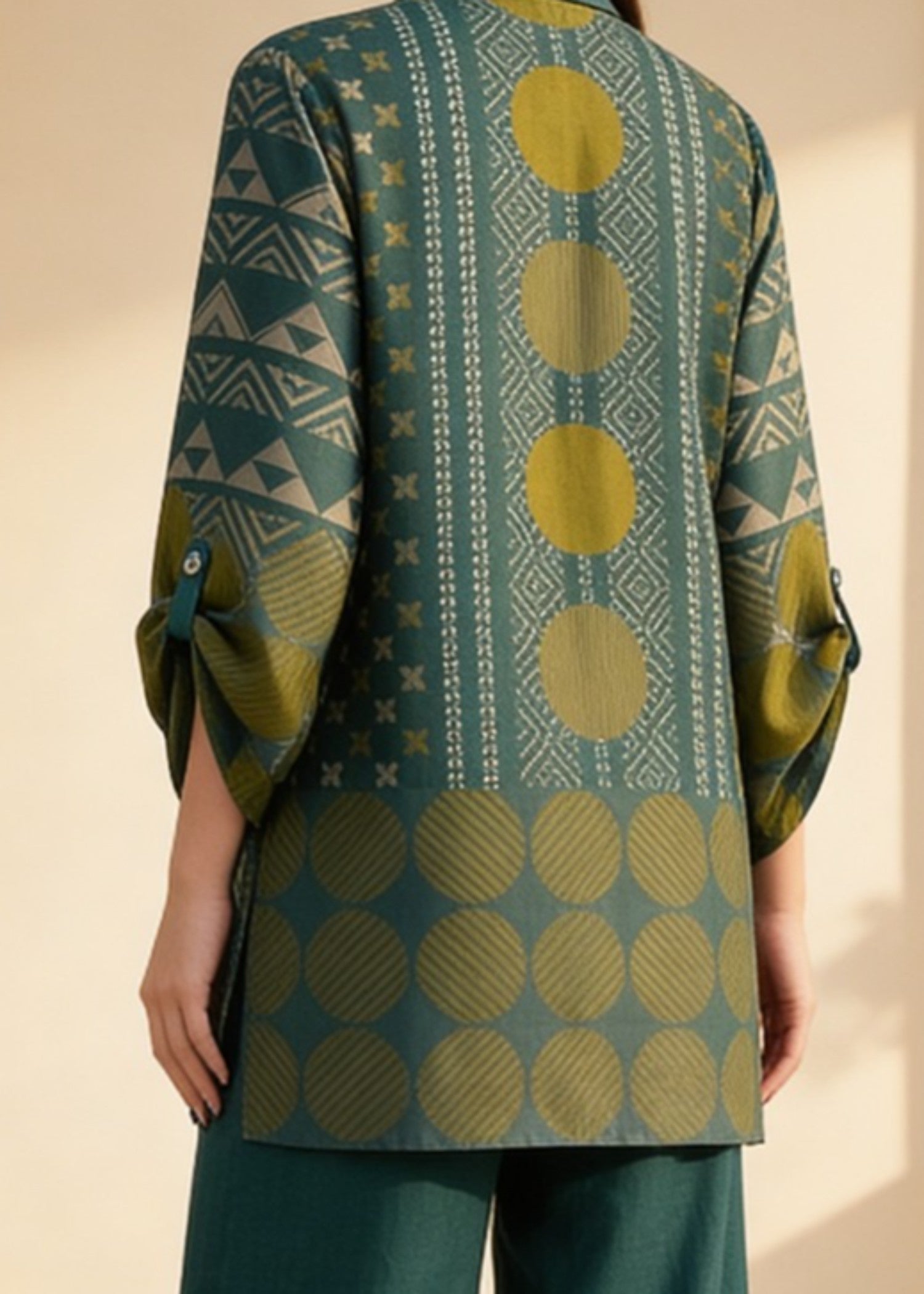 jacquard Kurta Set in Dark green